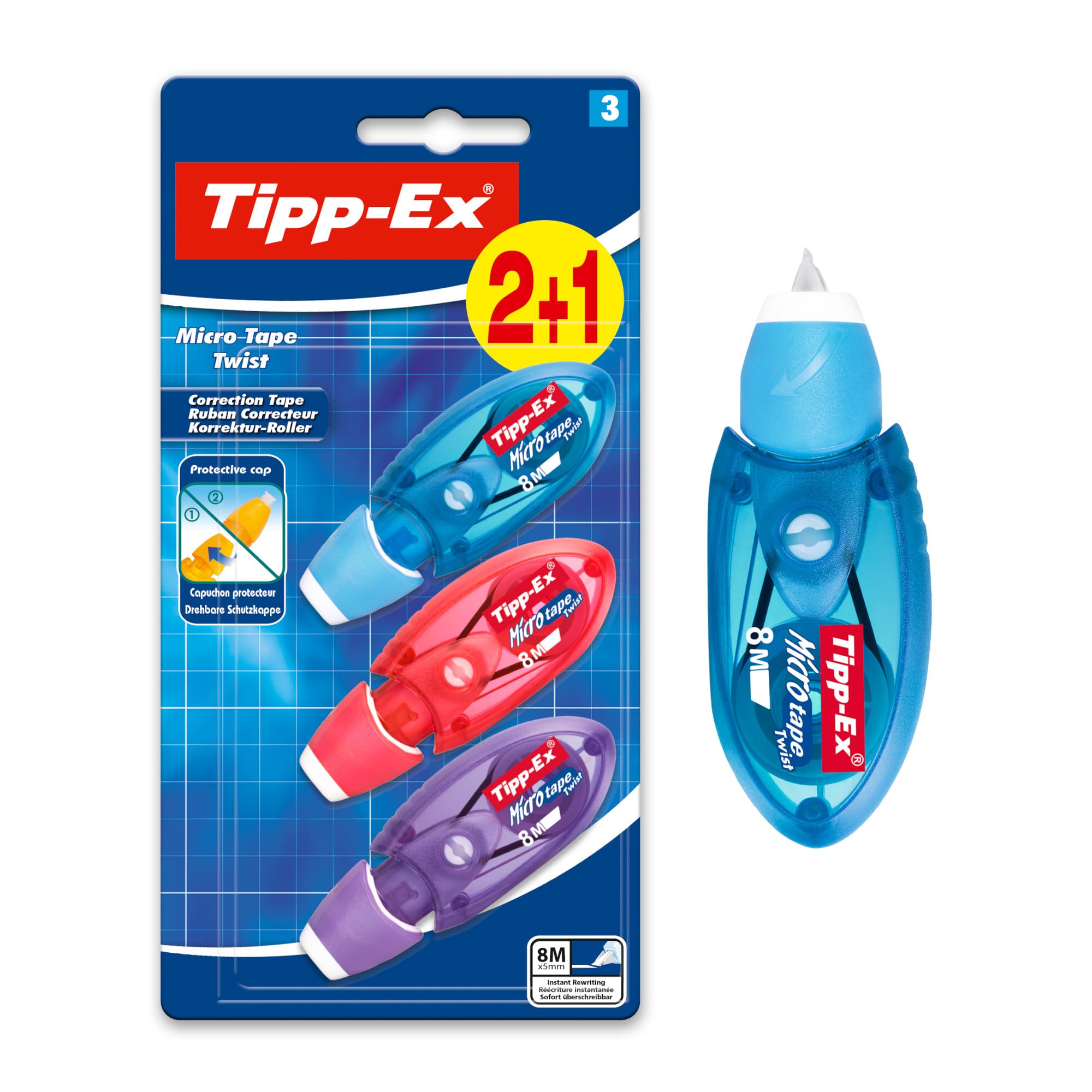 BIC Micro Tape Twist Correction Tape - 3 Units Assorted Colors | 8m Length