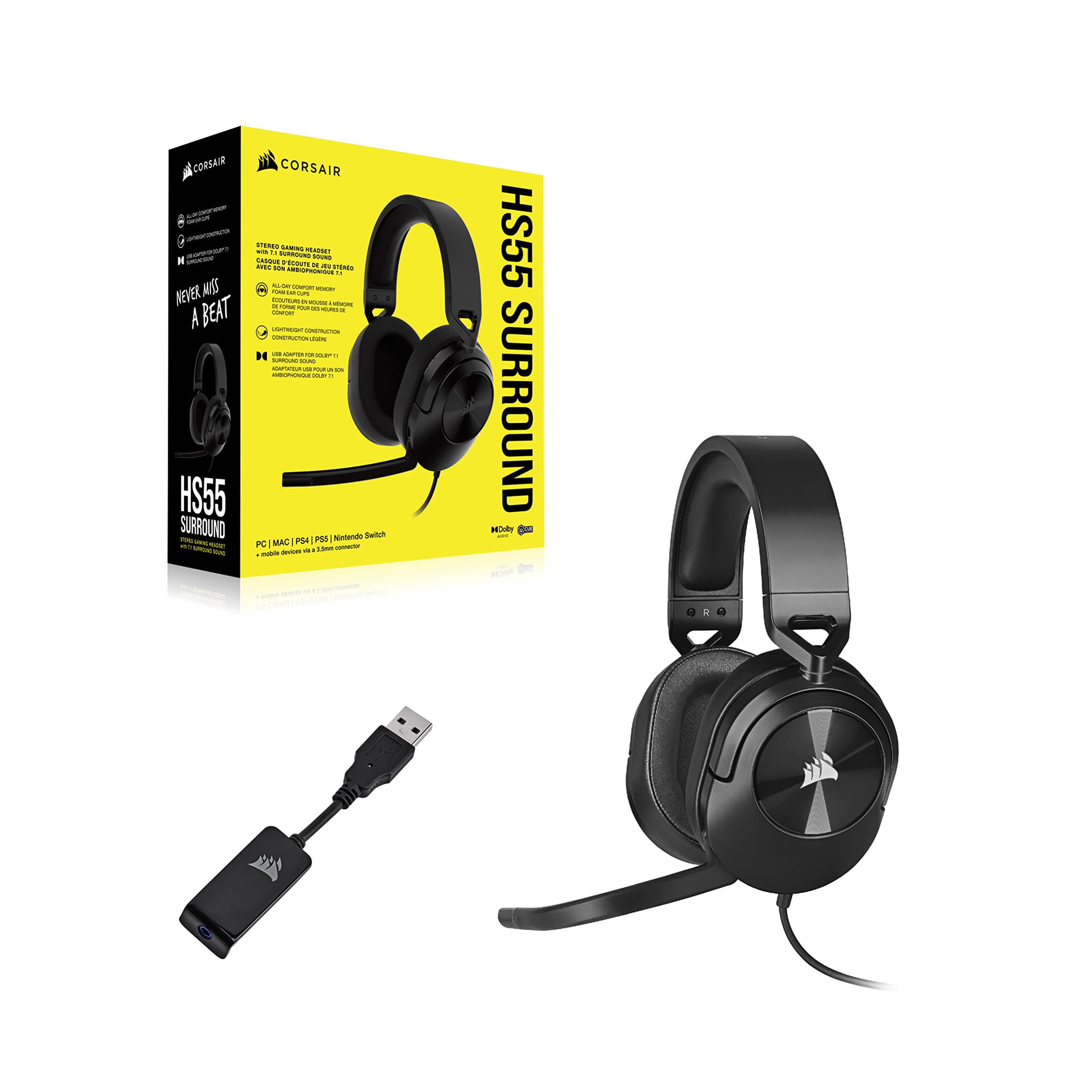 Corsair HS55 SURROUND Gaming Headset - Dolby 7.1 Surround Sound | Lightweight | Multi-Platform 8