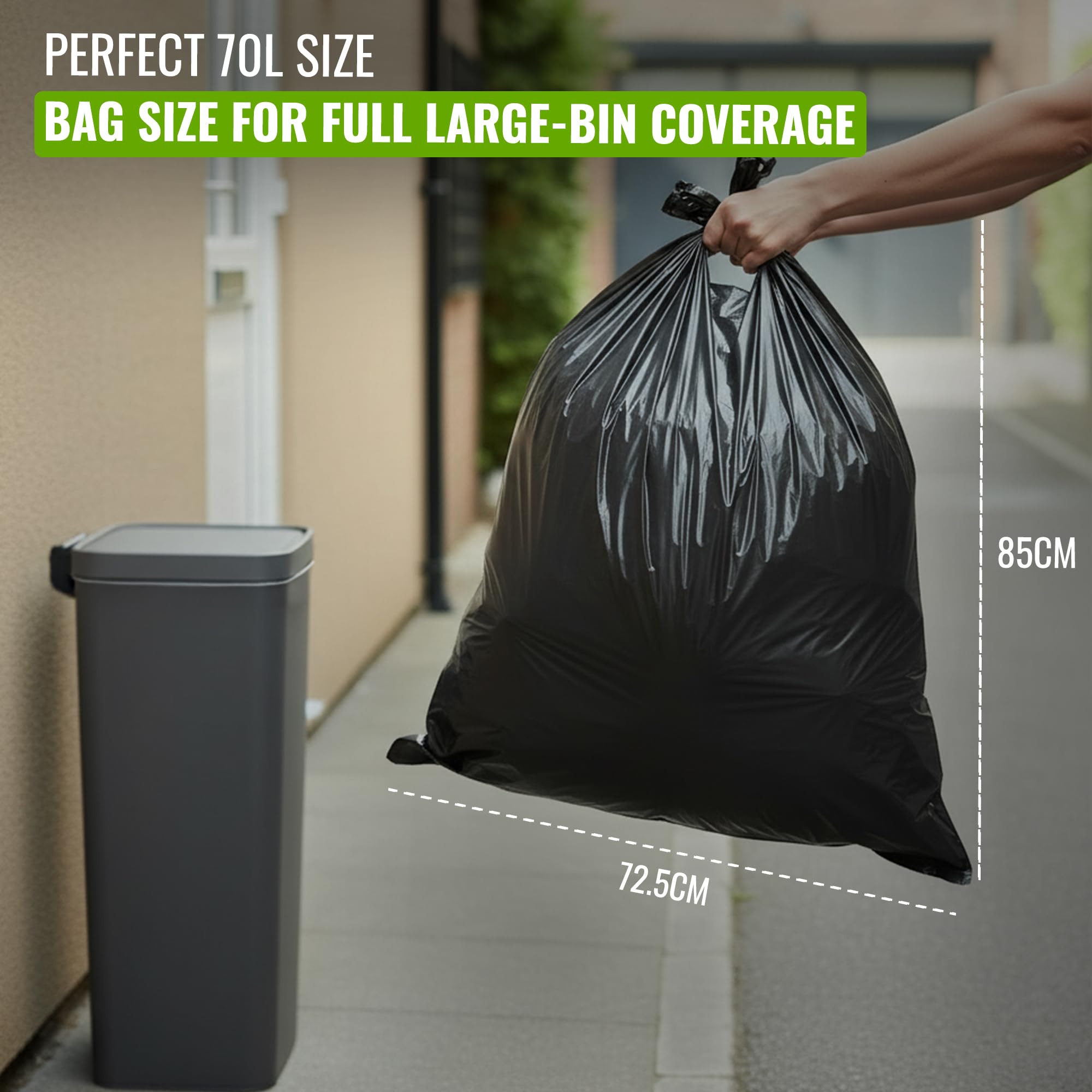 EcoBag Refuse Sacks - 70L Everyday (30µm) Heavy Duty Recyclable Bin Liners, 50 Count 7