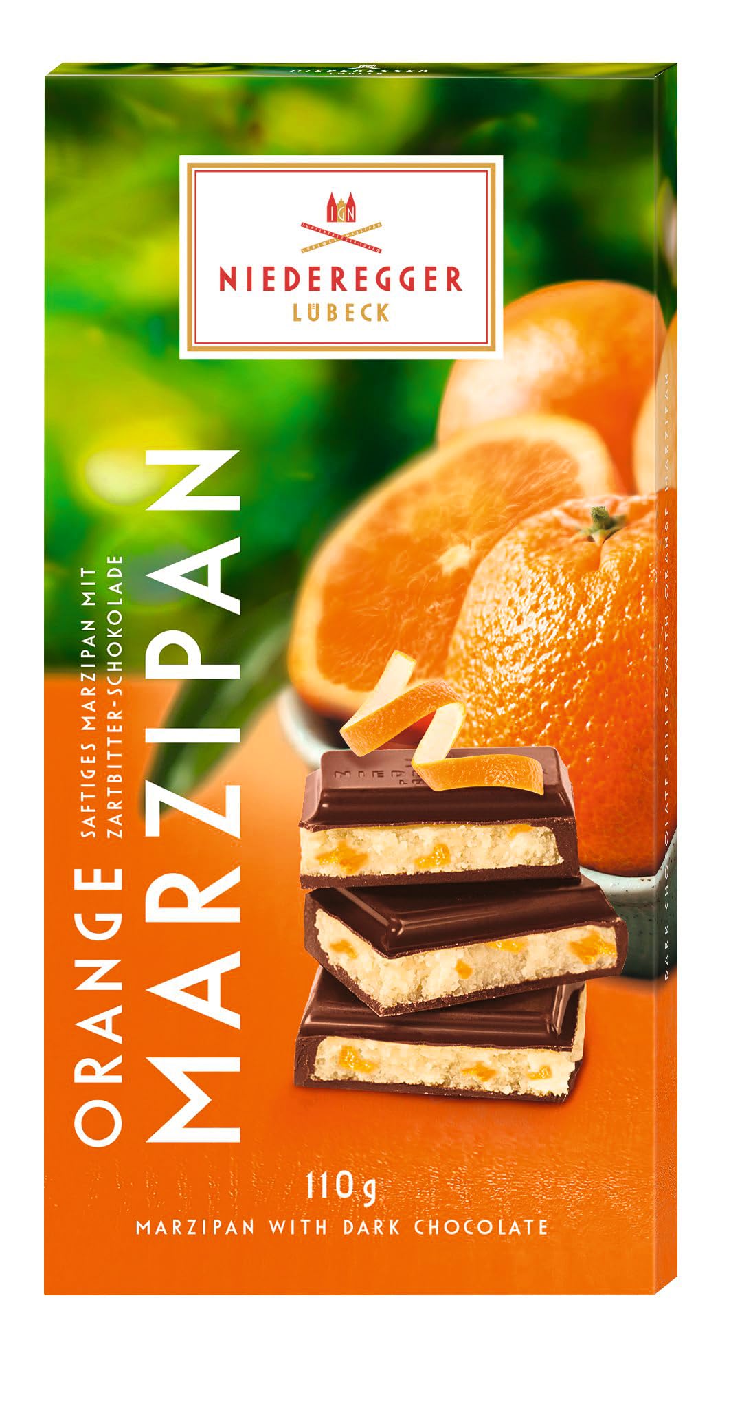 Niederegger Dark Chocolate Covered Marzipan Bar with Orange | 110g 1
