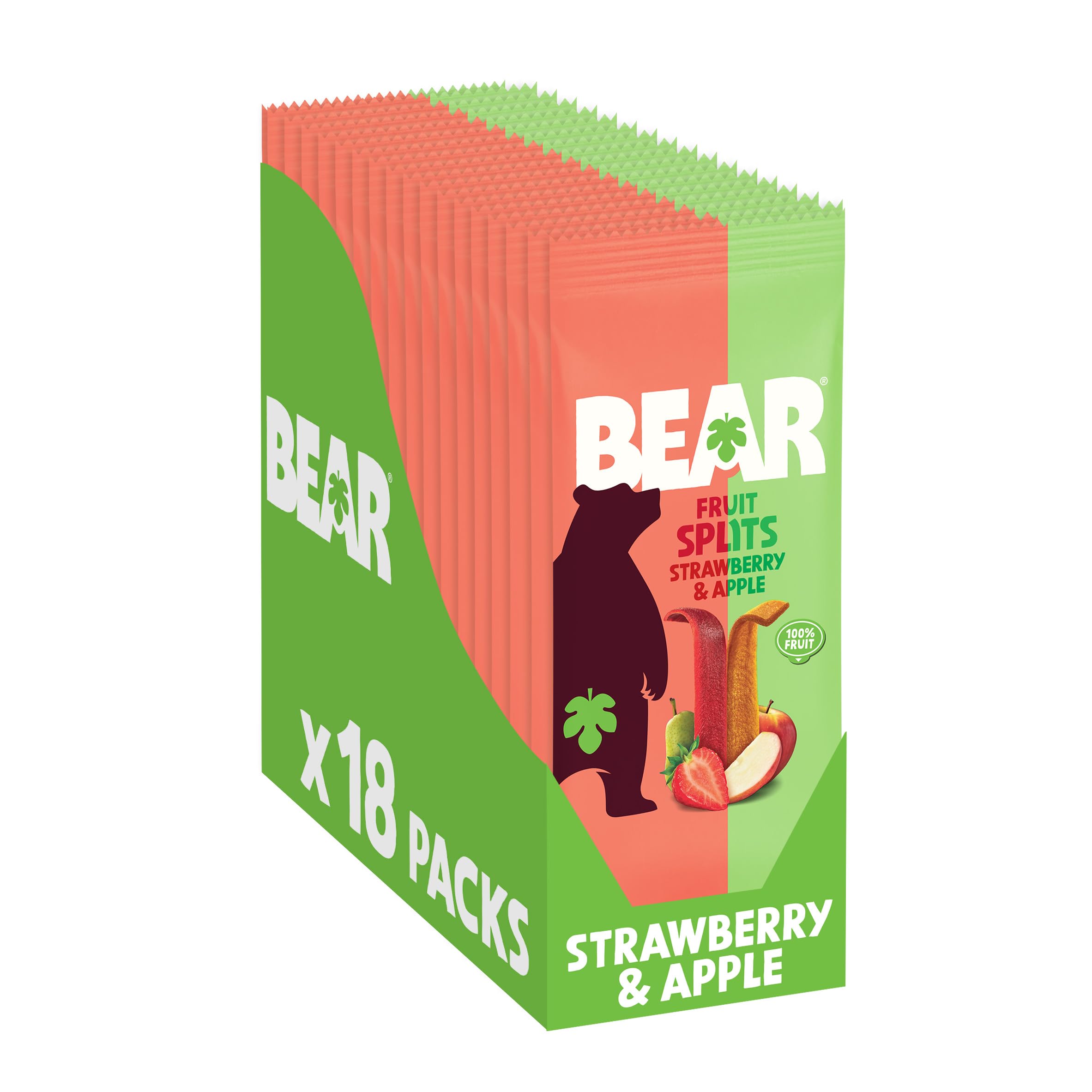 BEAR Fruit Splits Strawberry & Apple - 18 Pack (20g Each) | 100% Fruit Snack | High Fibre 1