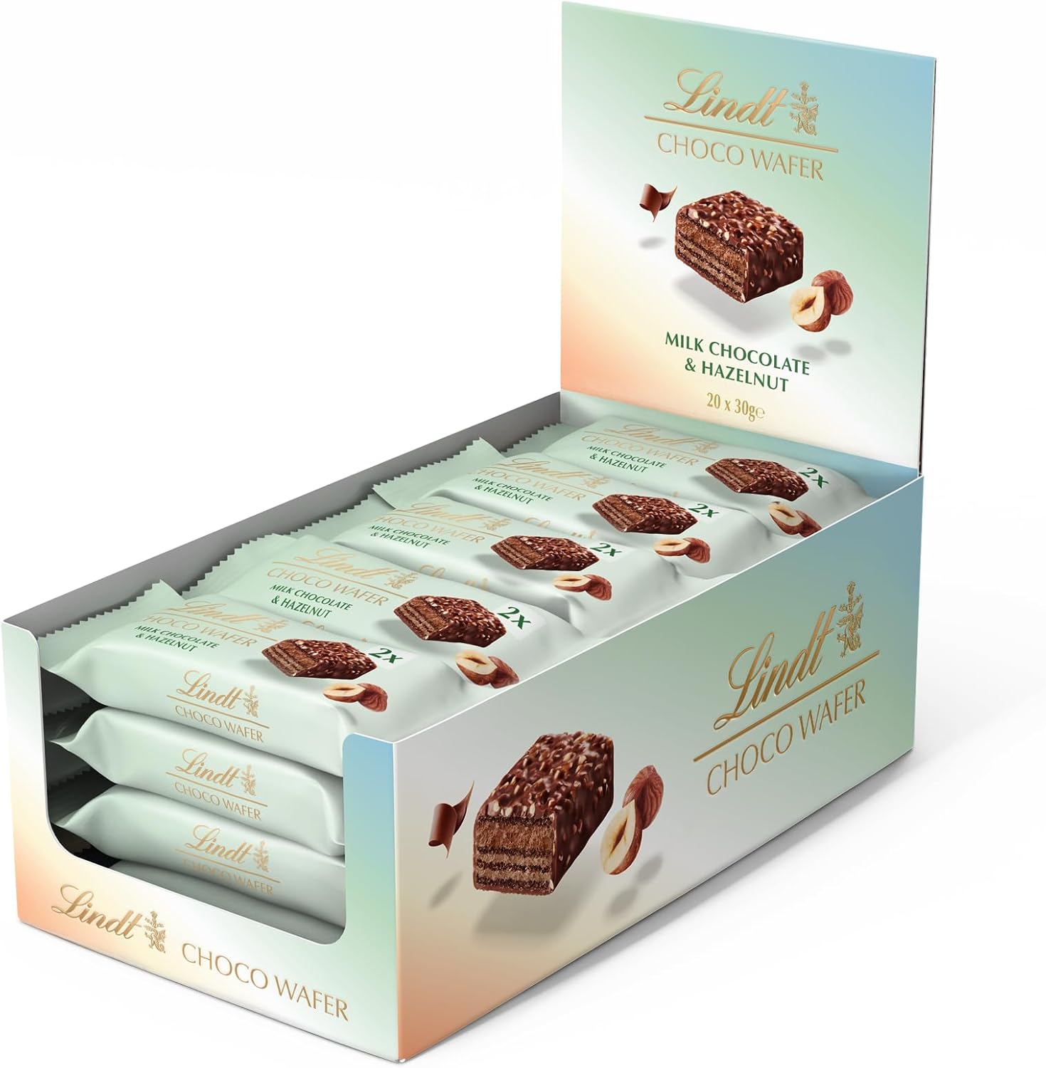 Lindt Choco Wafer Milchschokolade &amp; Haselnuss Leckerbissen-Packung 30 g (Karton mit 20 Stück)