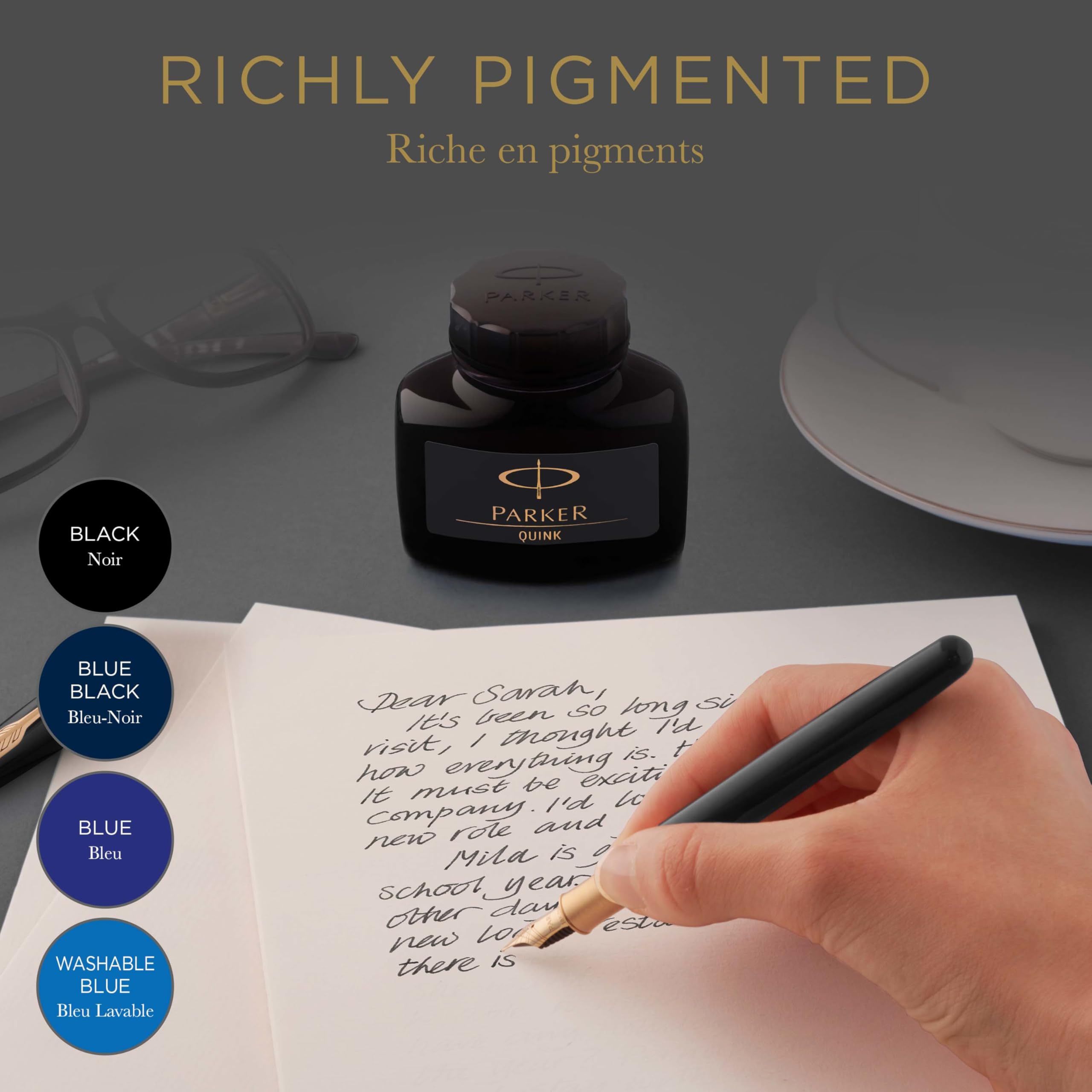 PARKER QUINK Fountain Pen Ink Bottle - Black, 57 ml | Smooth Flow | Quick Drying 2