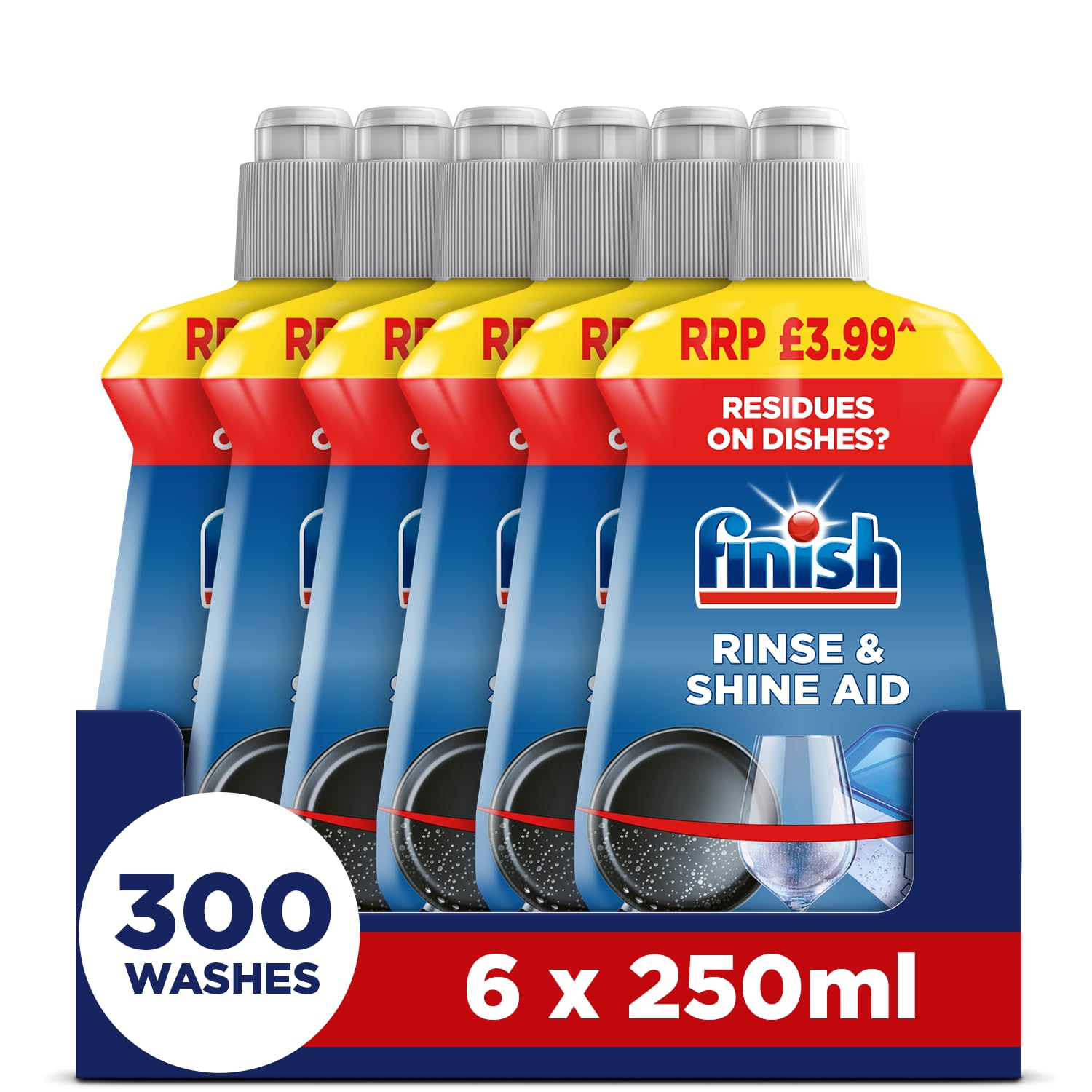 Finish Dishwasher Rinse & Shine Aid - 100% Better Drying, Spot Prevention | 6 x 250ml