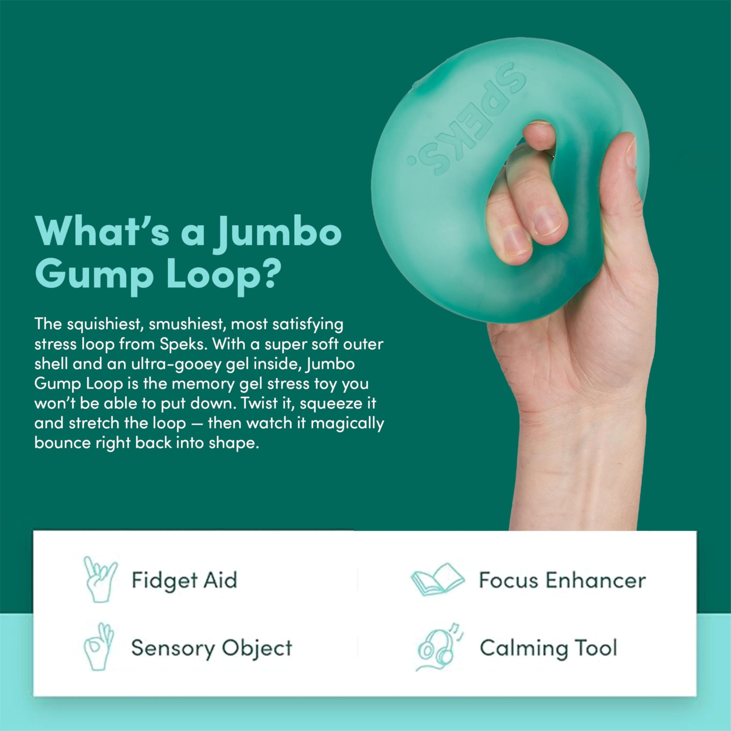 Speks Gump Jumbo Loop Gel-Filled Stress Ball - Ultra-Squishy Fidget Toy | Teal | Large 1 Loop 3