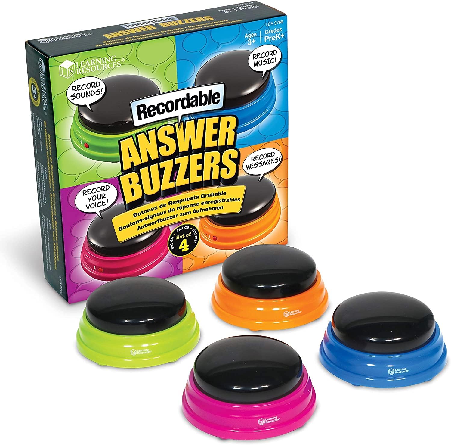 Learning Resources Recordable Answer Buzzers - 7-Second Sound Recording, 4-Color Set, Ages 3+ 1