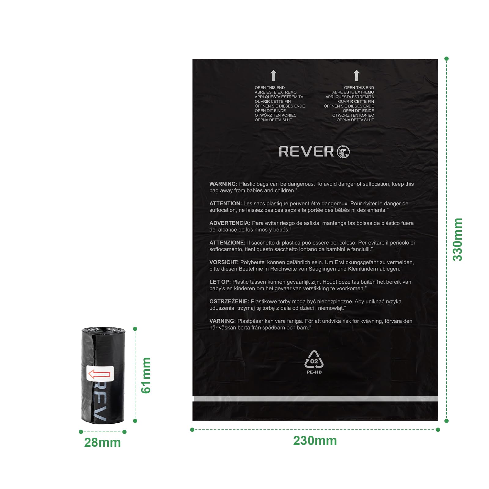 REVER GH50 Unscented Dog Poop Bags - 300 Extra Thick Bags, Black, PE Material 7