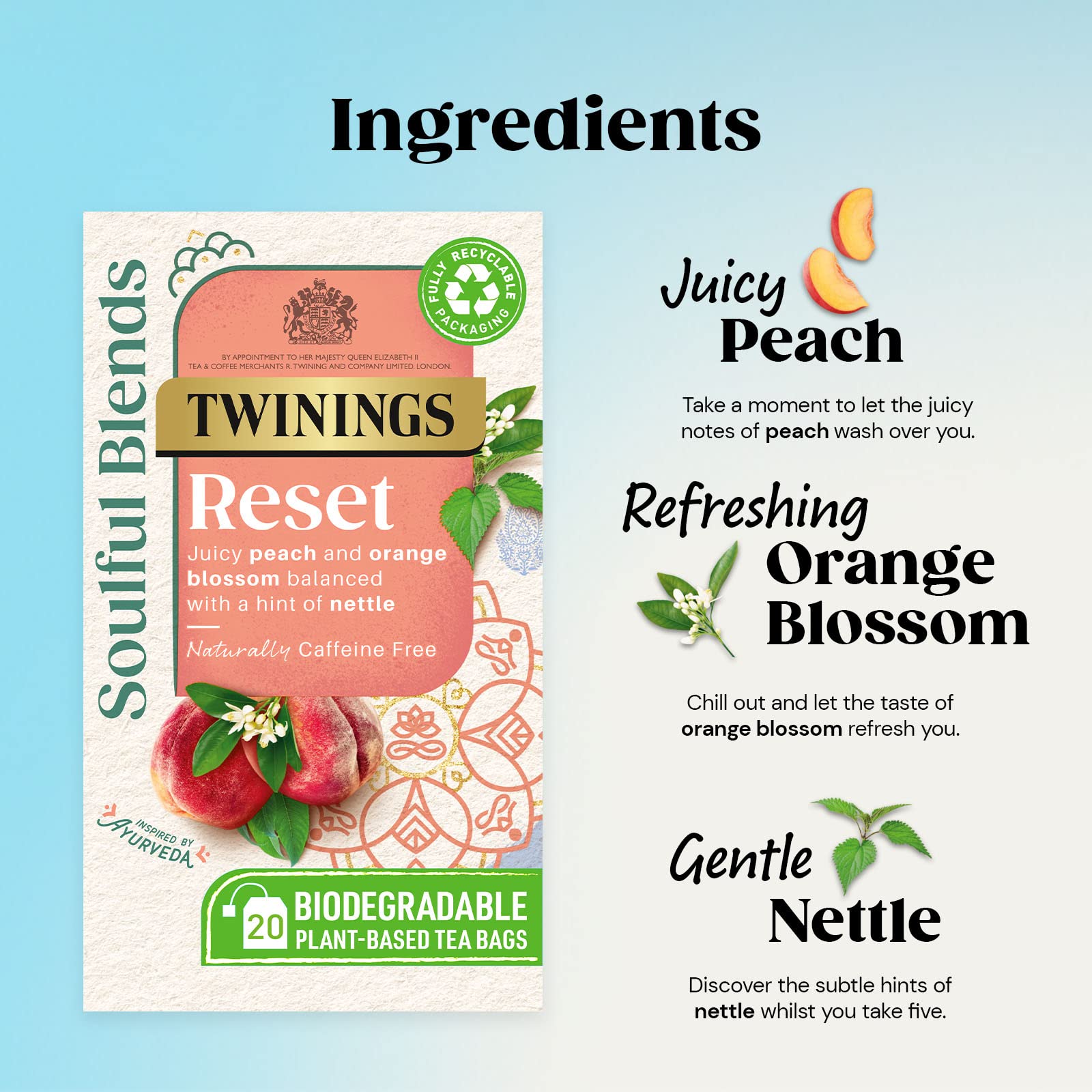 Twinings Soulful Blends Reset Herbal Tea - Juicy Peach & Orange Blossom | 20 Teabags 3