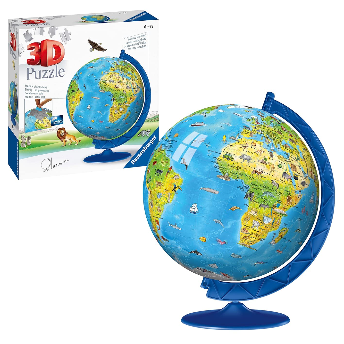 Ravensburger World Globe 3D Jigsaw Puzzle - 180 Pieces | Ages 6+ | No Glue Required