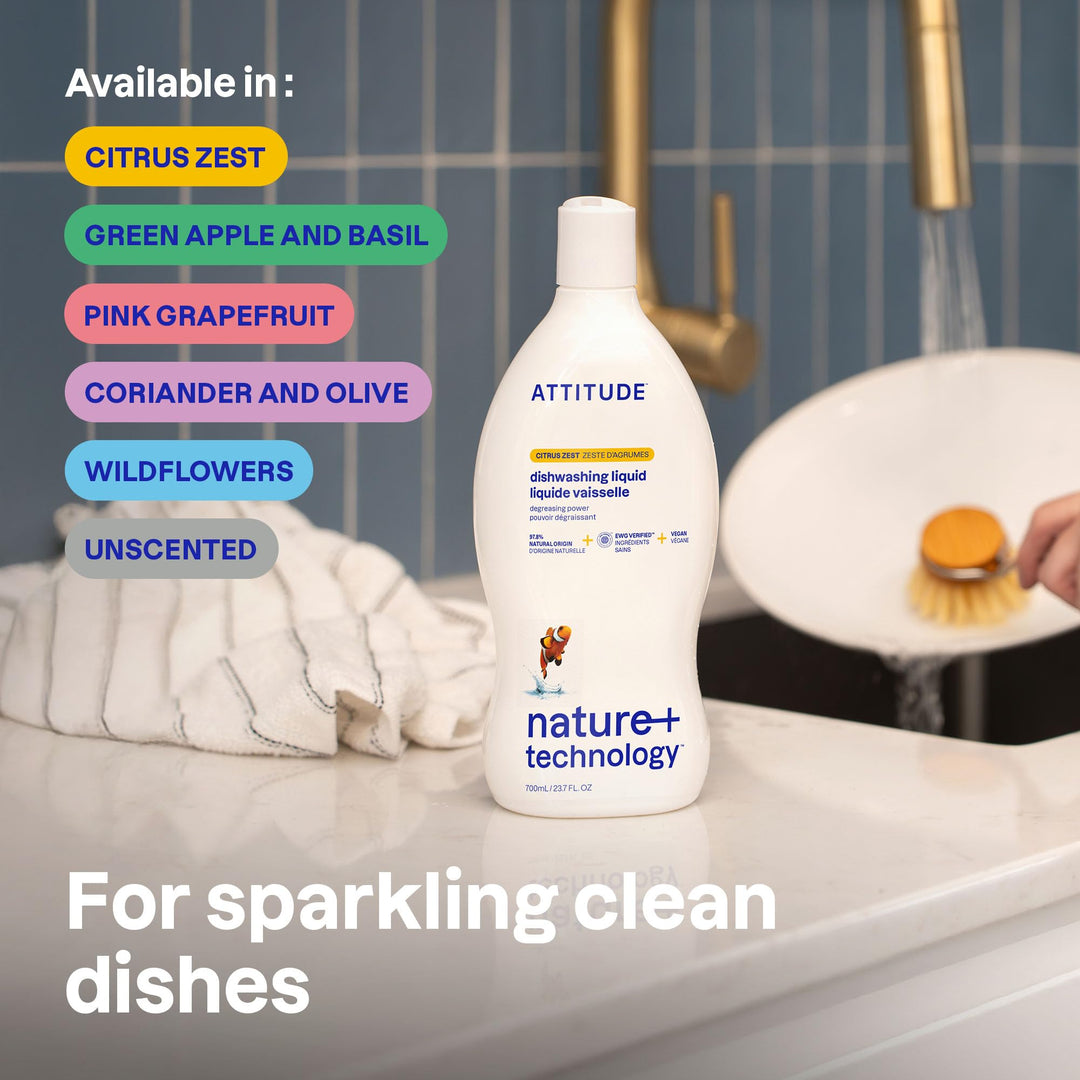 ATTITUDE - Washing Up Liquid, EWG Verified, Plant-Based & Vegan Dish Soap, Unscented, 780g
