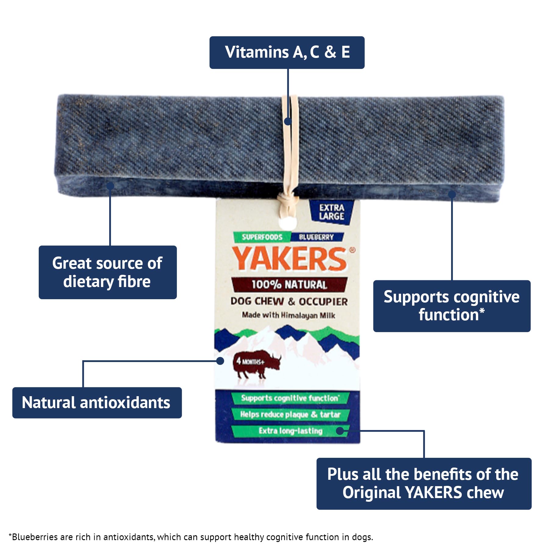 Yakers Blueberry Dog Chew - Medium Size | Protein & Calcium Rich | Promotes Dental Hygiene