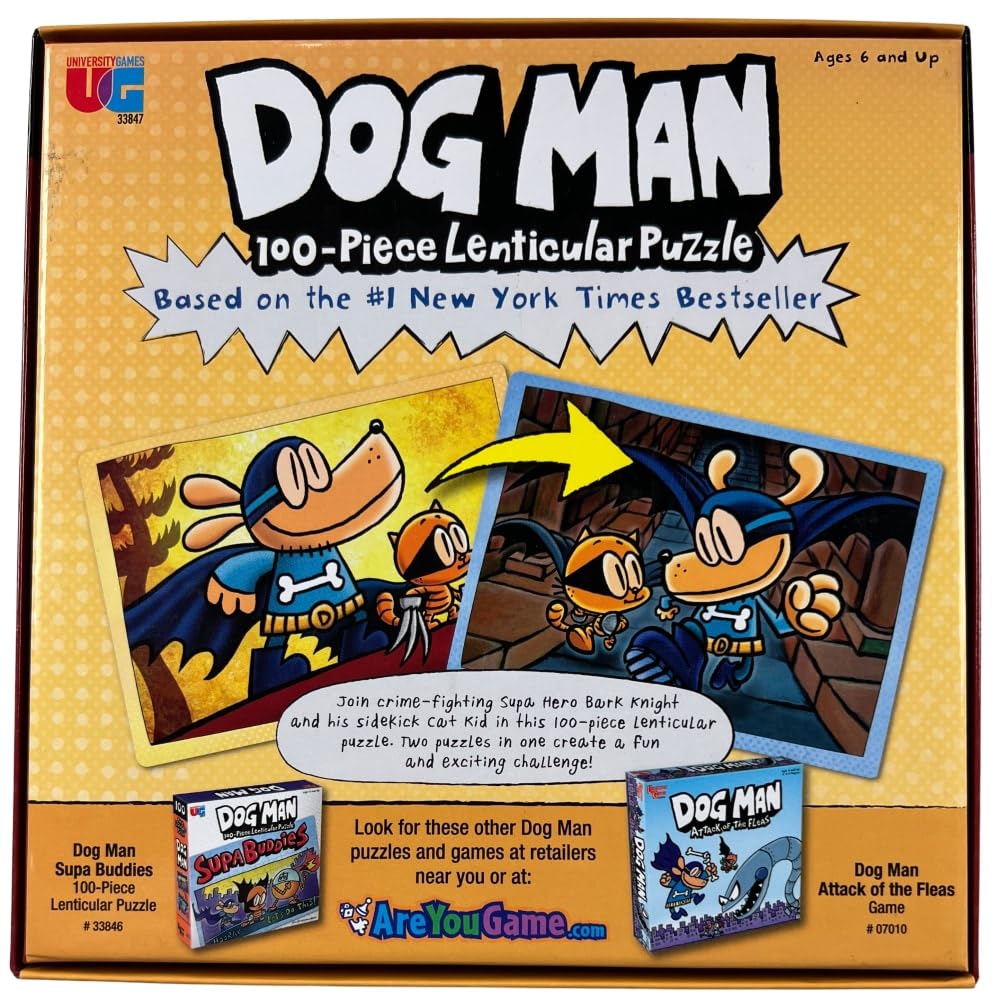 Dog Man Adventures 100 Piece Lenticular Jigsaw Puzzle - Fun Illusion Puzzle for Kids