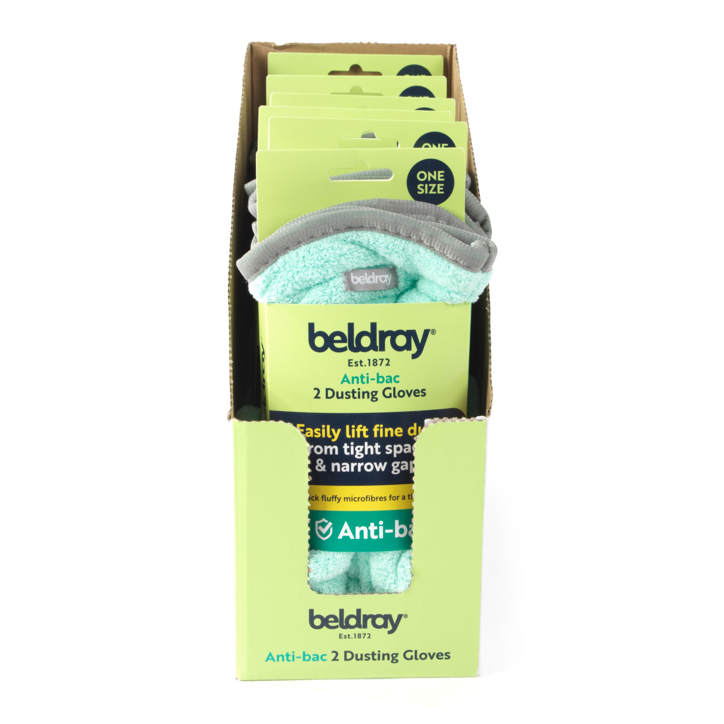 Beldray Antibac Dusting Gloves Set – Pack of 2 Microfibre Cleaning Mitts, Green, One Size 6