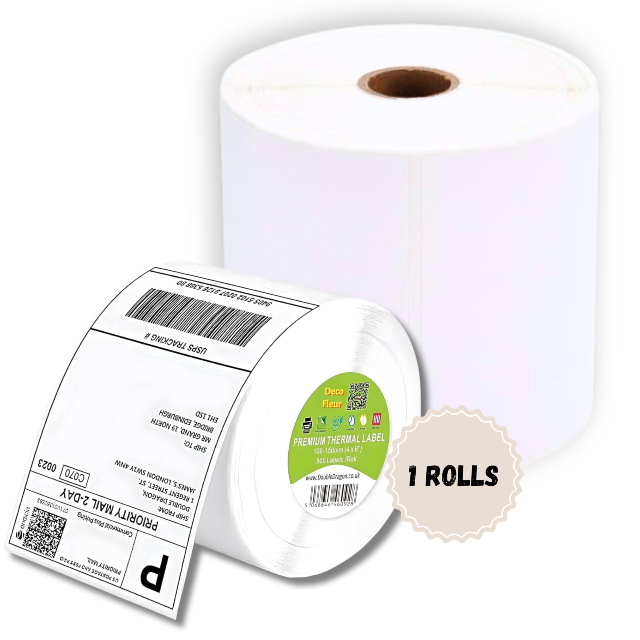 Deco Fleur Thermal Printer Labels - 6x4 Inch | 500 Labels per Roll | White Papier 1