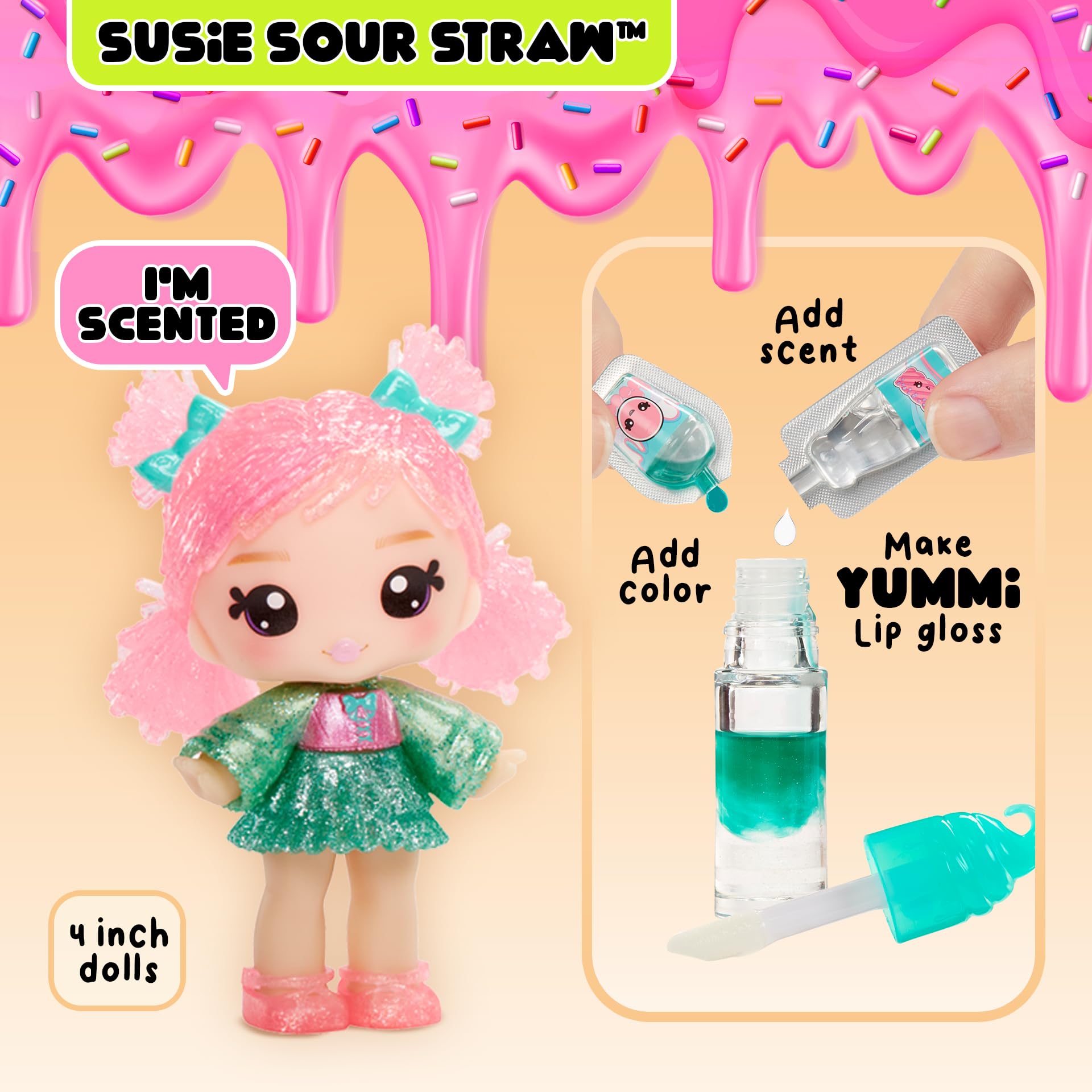 Yummiland Lip Gloss Doll - Susie Sour Straw with DIY Lip Gloss Kit - Ages 3+ 5