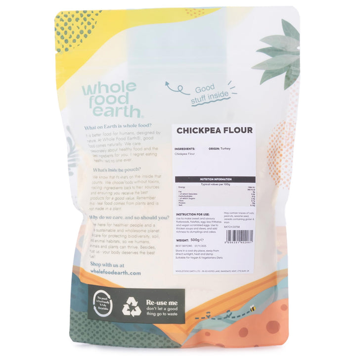 Wholefood Earth Chick Pea Flour 500g | Non-GMO | High Fibre | Vegan | Recyclable Packaging