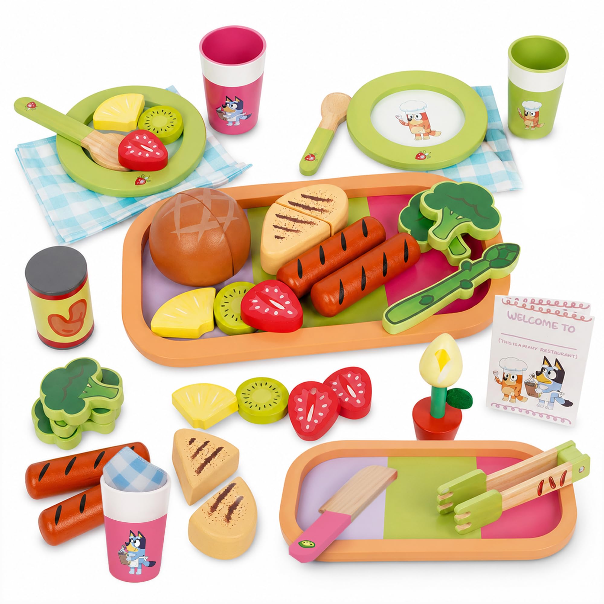Bluey Dine In with Bluey Wooden Toy Set - 32-Piece Role-Play Kit | FSC-Certified Wood 1