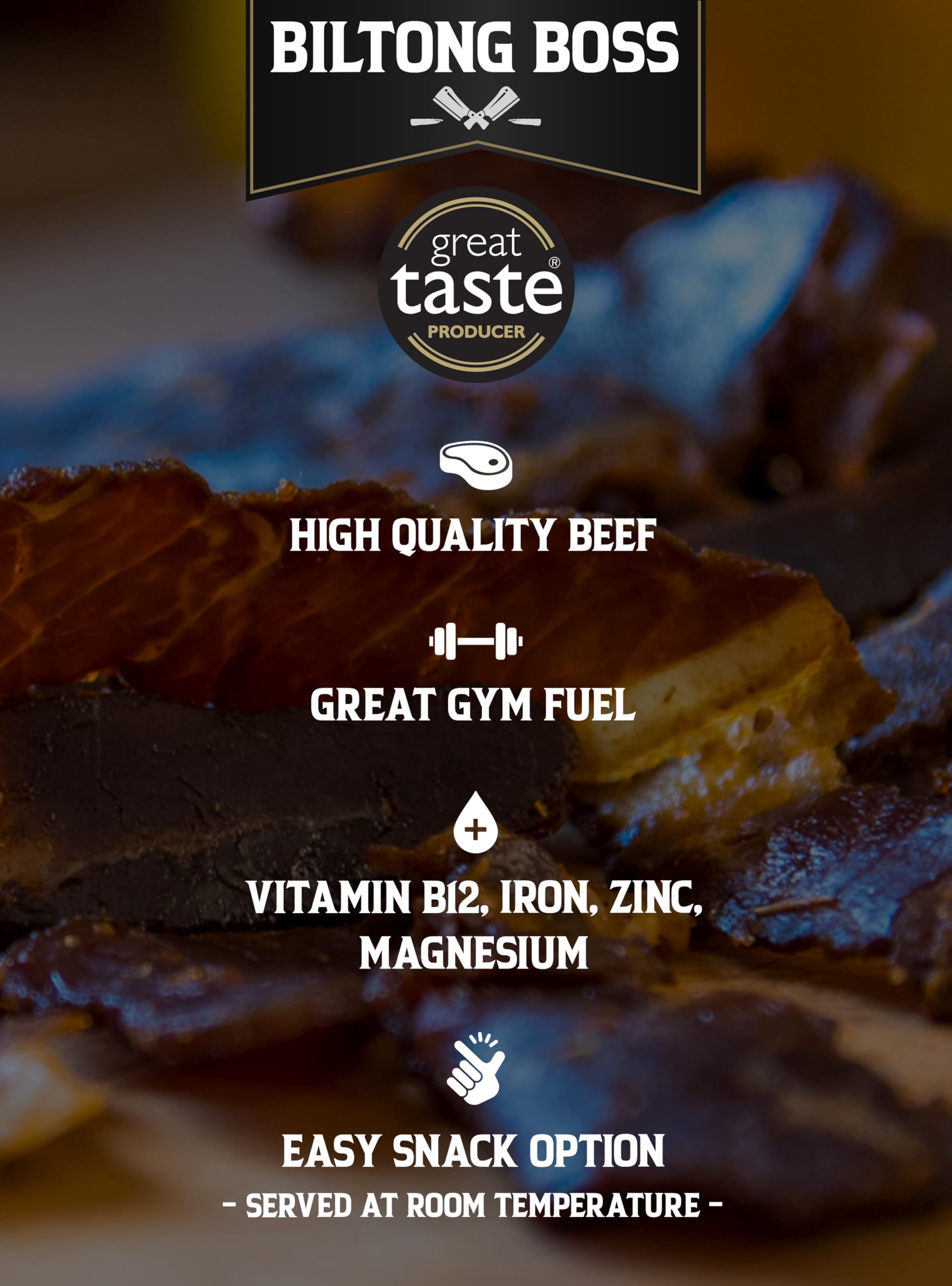 Biltong Boss Smoky Ghost Beef Biltong - High Protein | 45.2g Protein per 100g | 200g Pack 5