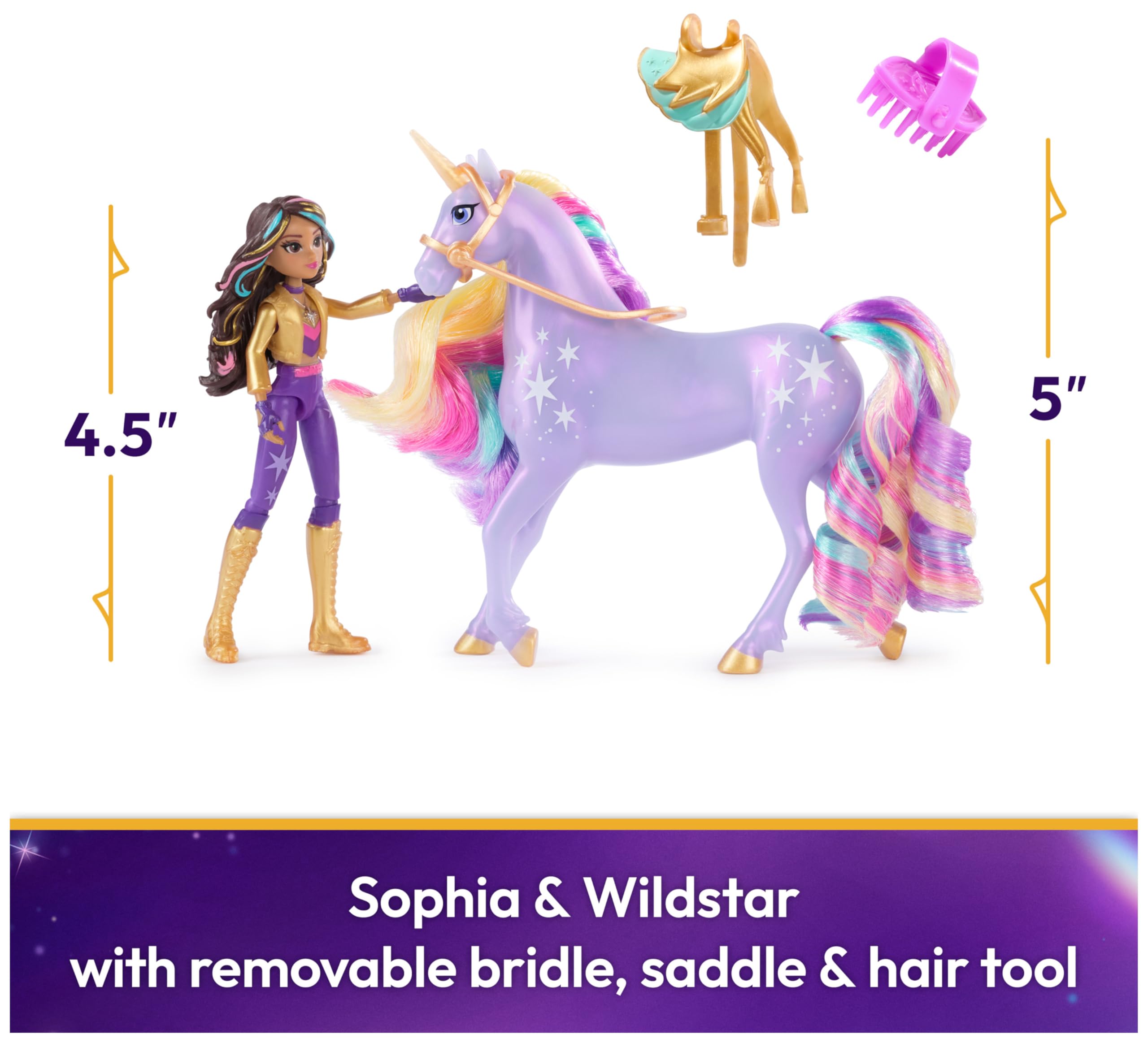 Unicorn Academy Sophia & Wildstar Playset with 2 Riding Accessories and Hair Styling Tool | Ages 4+ 2
