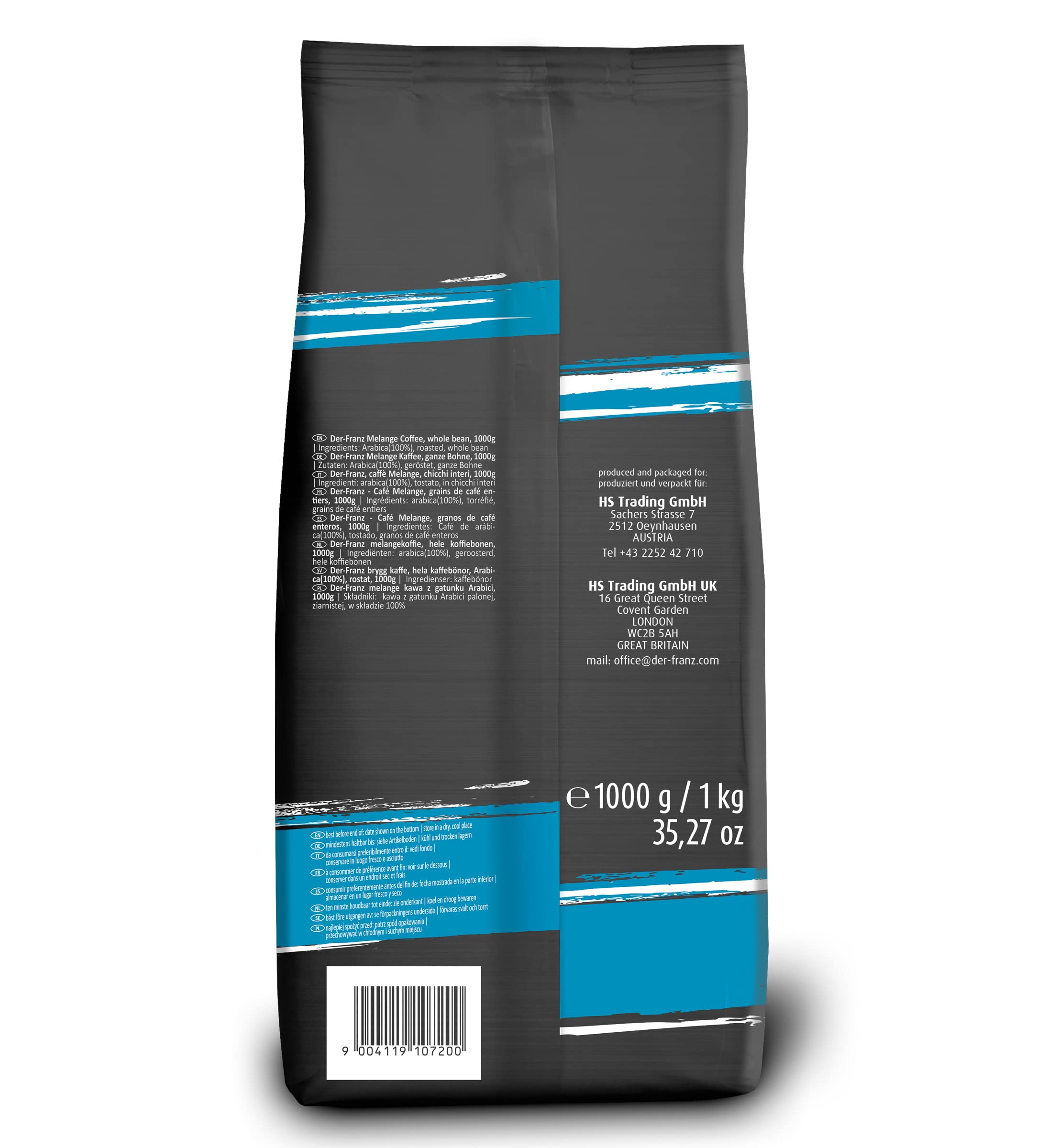 Der-Franz Melange Coffee - Traditional Viennese Blend | 100% Arabica Whole Bean | 1 kg