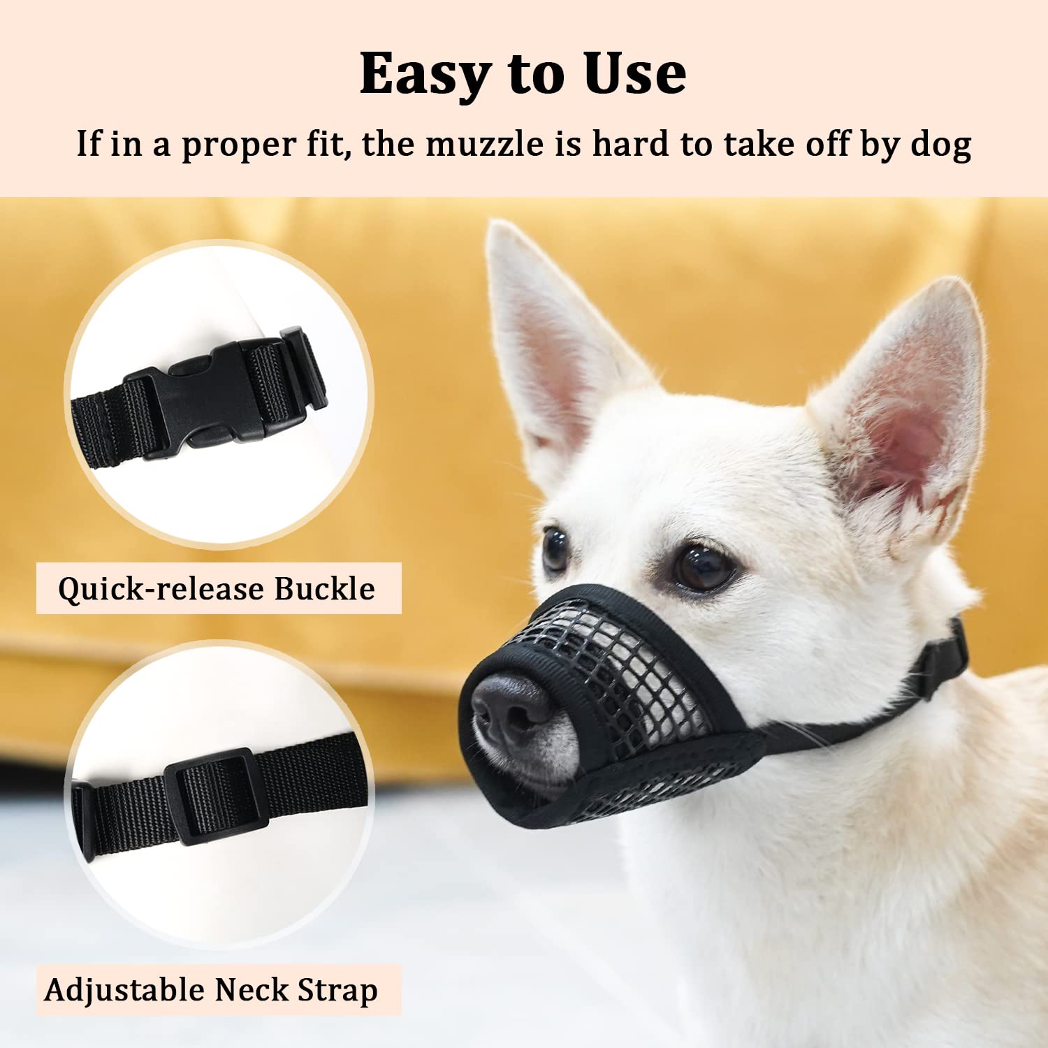 Mayerzon Ultra-Breathable Mesh Dog Muzzle - Adjustable Strap, Lightweight & Packable | Black, XS-Snout (13.5-15.5CM) 3