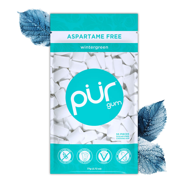 PUR - Natural Wintergreen Sugar-Free Chewing Gum, Sweetened with Xylitol, Vegan & Gluten-Free, 55 Pieces