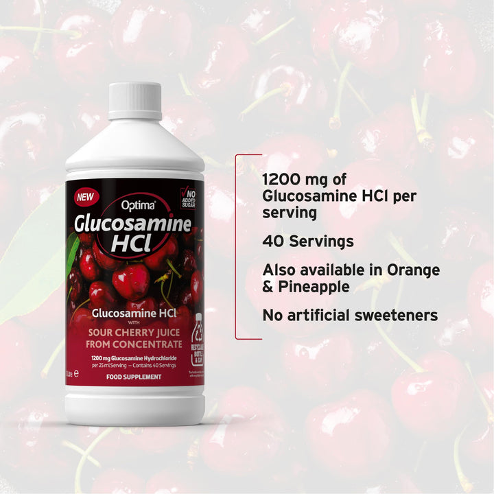 Optima Glucosamine HCl 1200 mg with Sour Cherry Juice Concentrate, No Added Sugar, Vegan Liquid Supplement