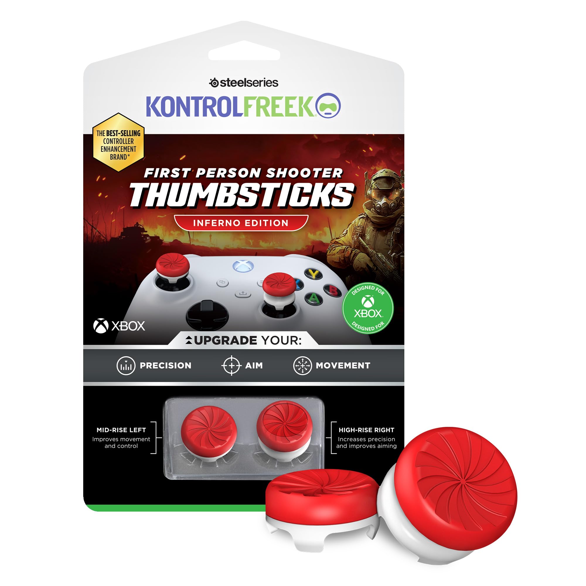 KontrolFreek FPS Freek Inferno Thumb Grips - Mixed Height Combo for Xbox One & Series X|S | Red & White 1