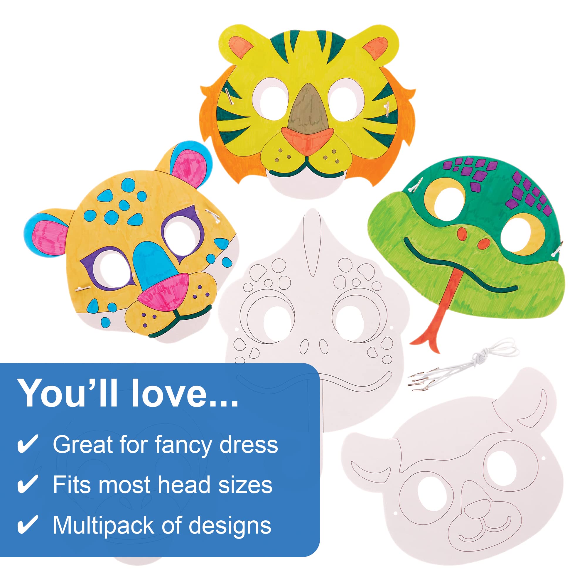 Baker Ross Rainforest Animal Colour In Masks - Pack of 10 | Felt Cloth | Ages 3+ 3