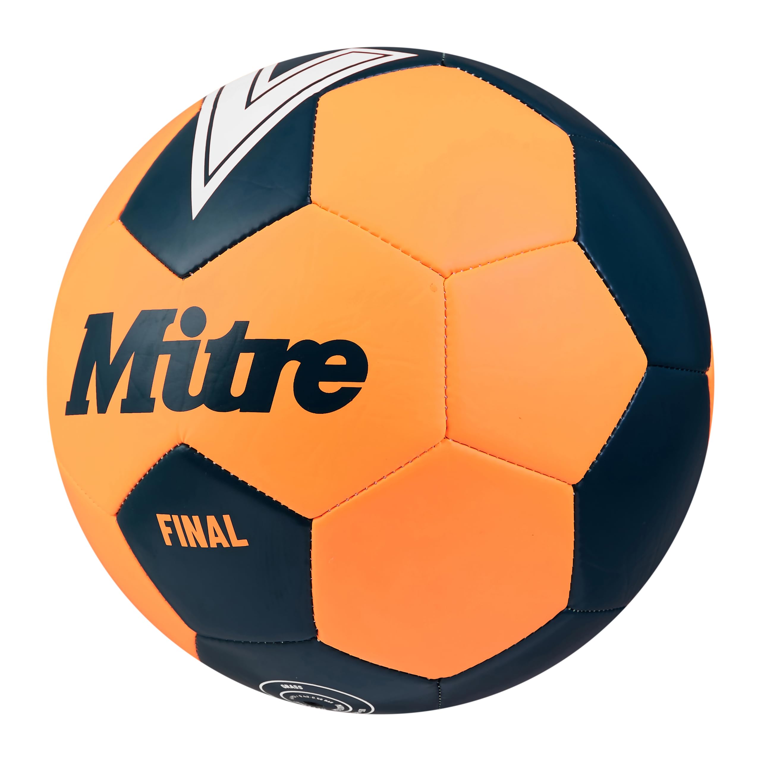 Mitre Final Recreational Football - Size 5 | Fluo Orange/Tidal Teal | Machine Stitched