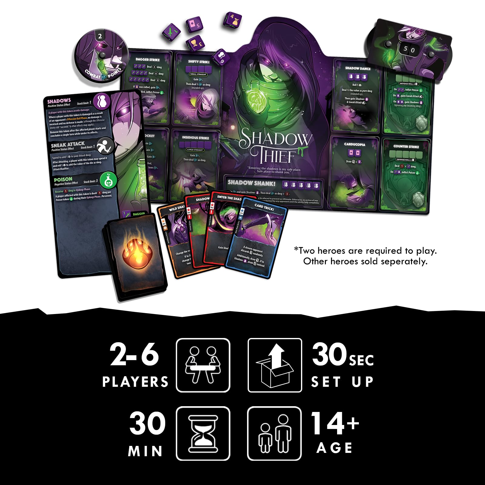 Dice Throne Shadow Thief Hero Pack - Stealth & Poison Playstyle | 2-4 Players | Ages 8+