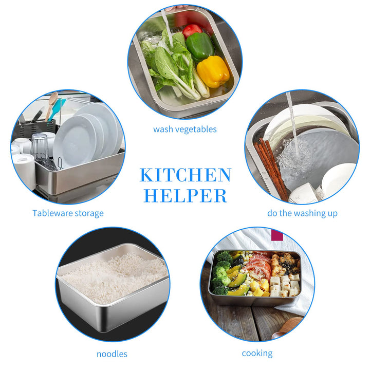 ASelected - Washing Up Bowl 304 Stainless Steel Large Rectangular 10 Litre