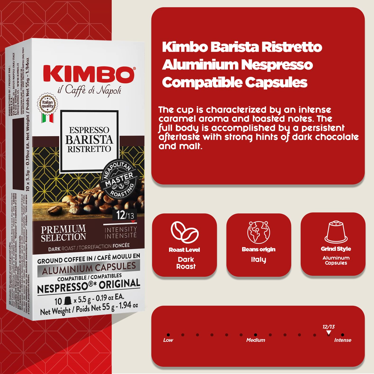 Kimbo Barista Ristretto Coffee Capsules (10x10) | 100% Arabica Dark Roast | Nespresso Compatible Aluminium Pods 4