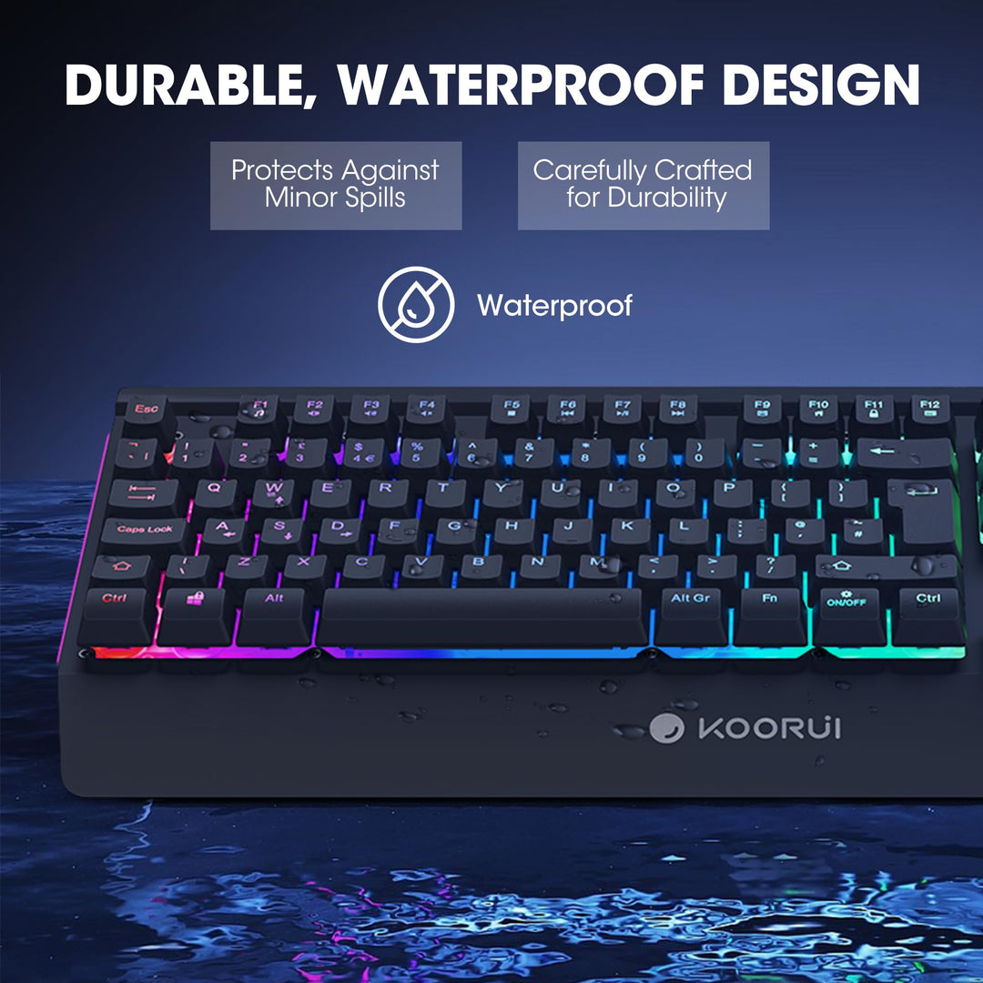 KOORUI Gaming Keyboard Mouse Set - 104-Key QWERTY Mechanical-Like Keyboard with Palm Rest & 6-Button Gaming Mouse, Black