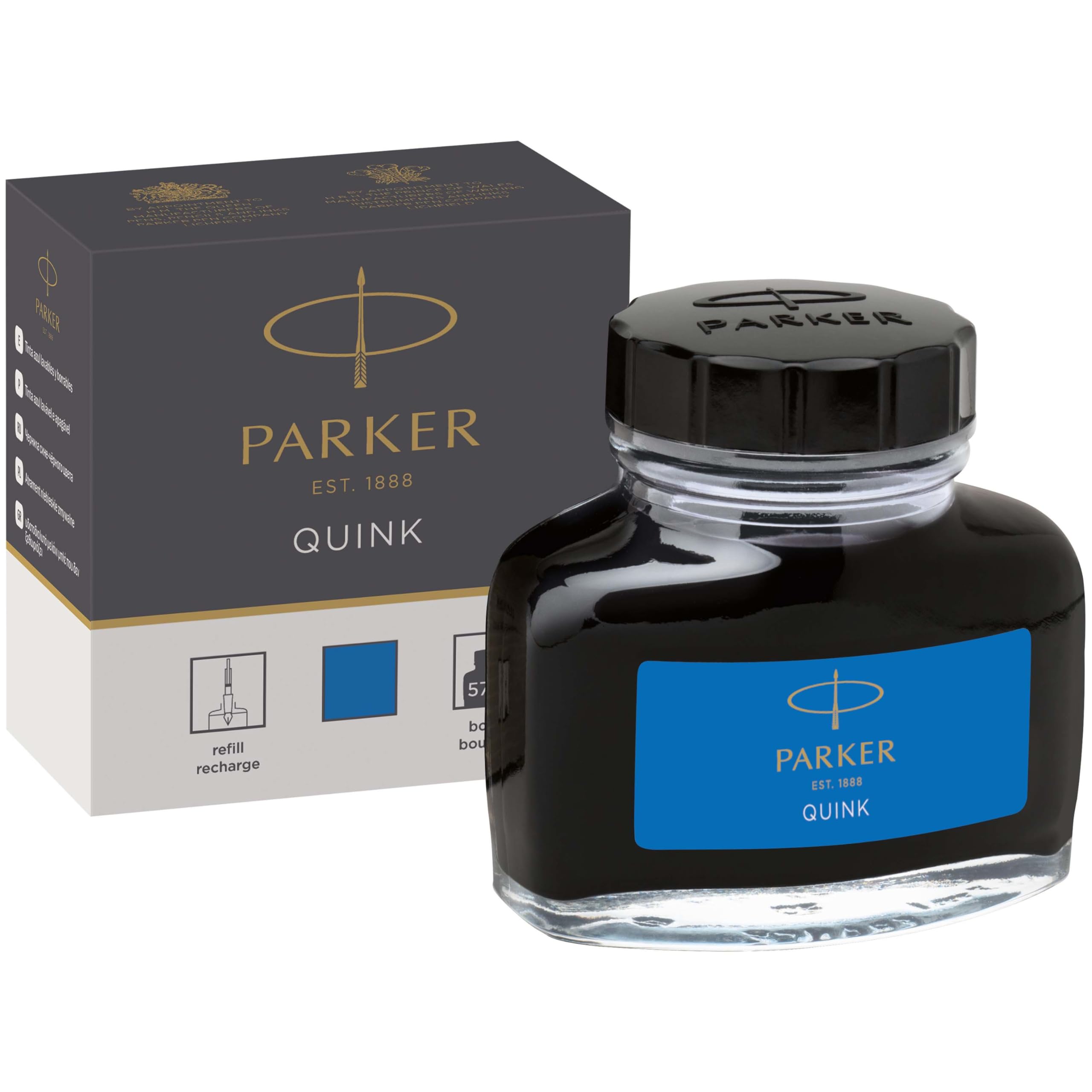 PARKER QUINK Fountain Pen Ink Bottle - Washable Blue | 57 ml | Smooth Flow 1