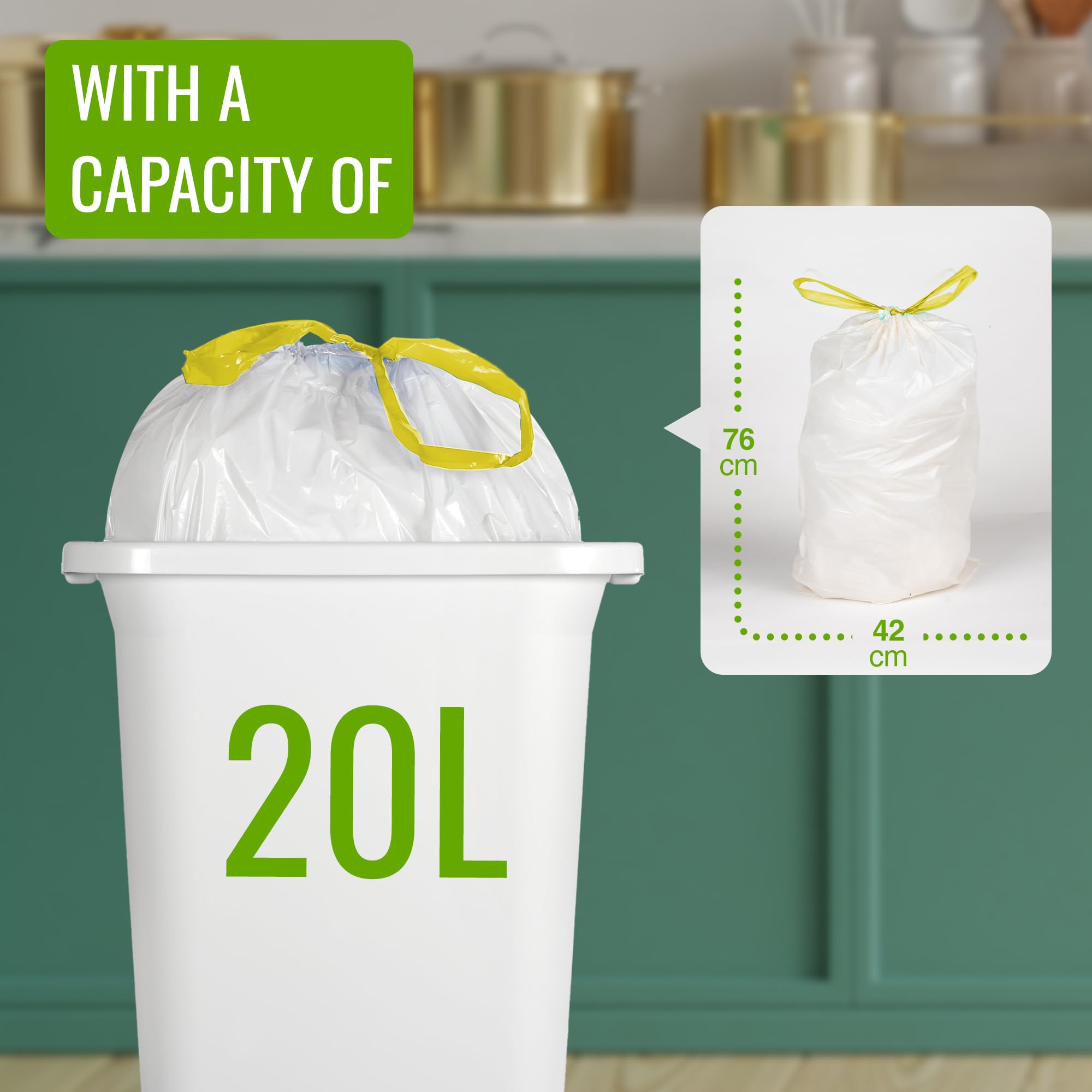 EcoBag Lemon Scented Drawstring Bin Liners - 20L Capacity | 20 Count | 24 Microns 2