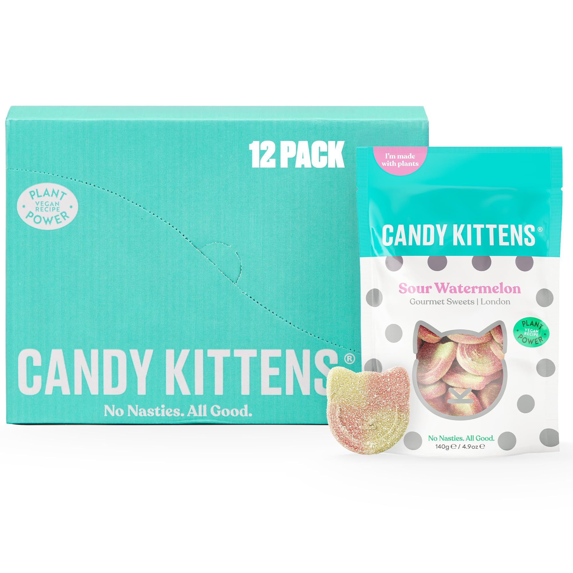 Candy Kittens Sour Watermelon Vegan Sweets – 54g Pack of 12 – Fruity Fizzy Chewy Treats 1