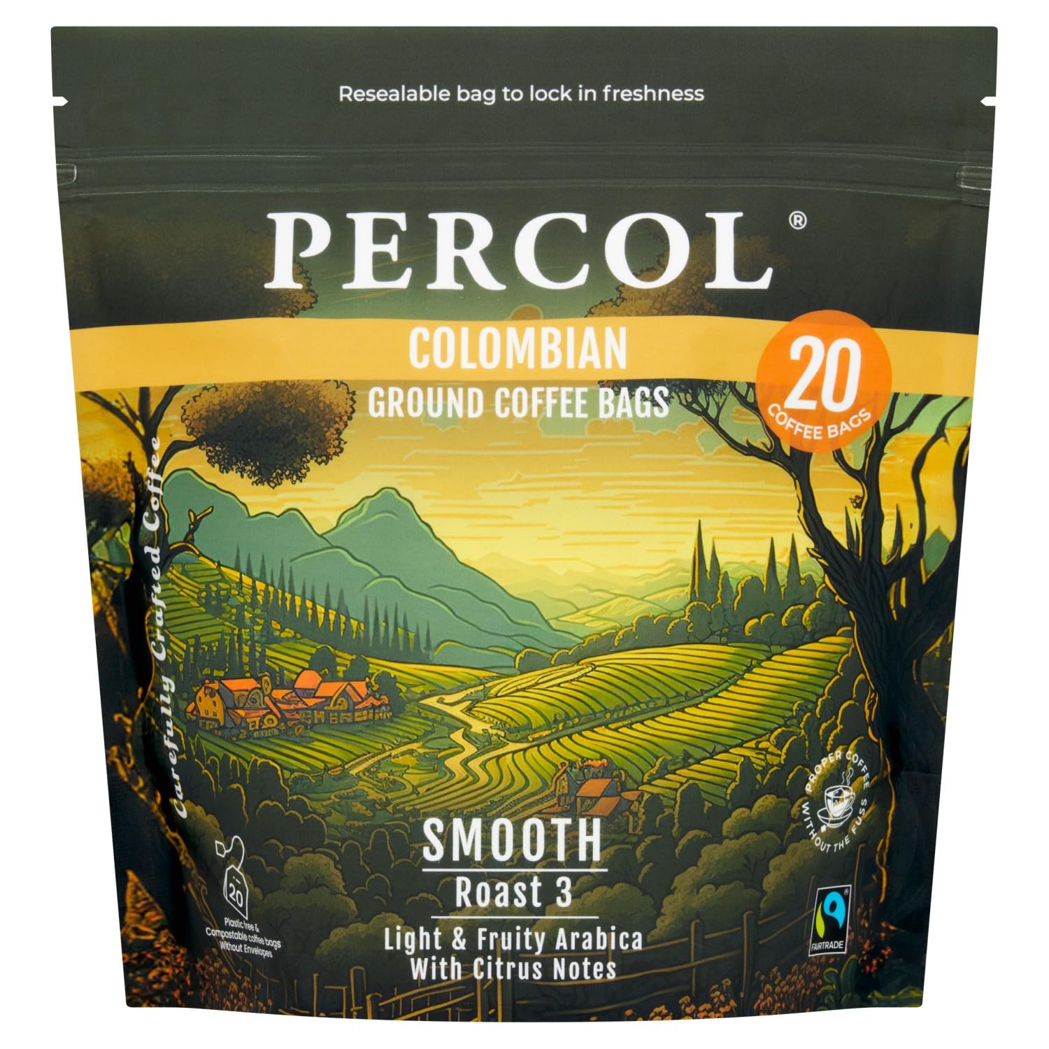 PERCOL Colombian Loose Packed Ground Coffee Bags (80x8g) - Fairtrade Light Roast 1