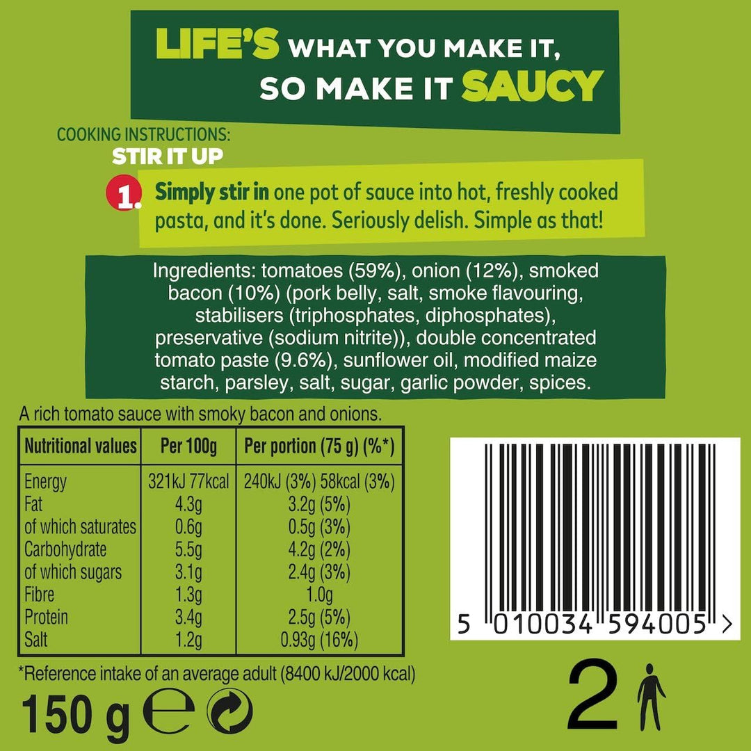 Dolmio Stir In Smoked Bacon and Tomato Pasta Sauce, 7 x 150g Pots