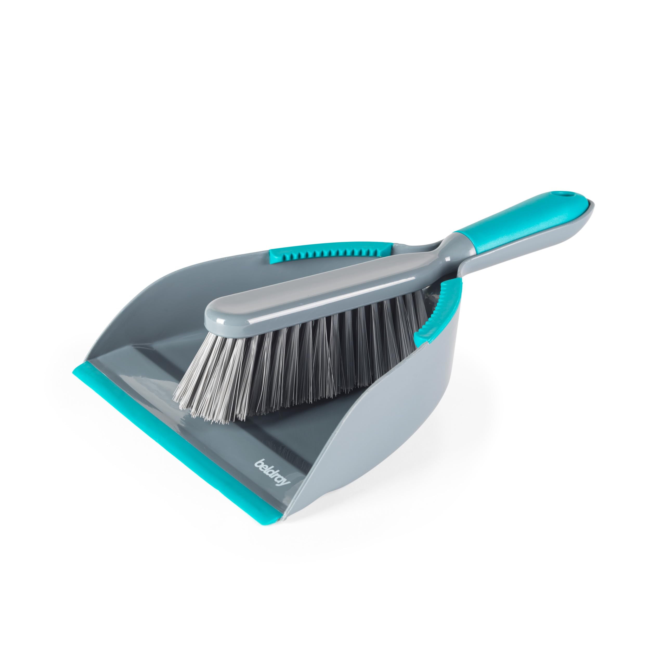 Beldray Antibac Dustpan & Brush Set - Non-Scratch Bristles, Hygienic Cleaning | Grey & Turquoise