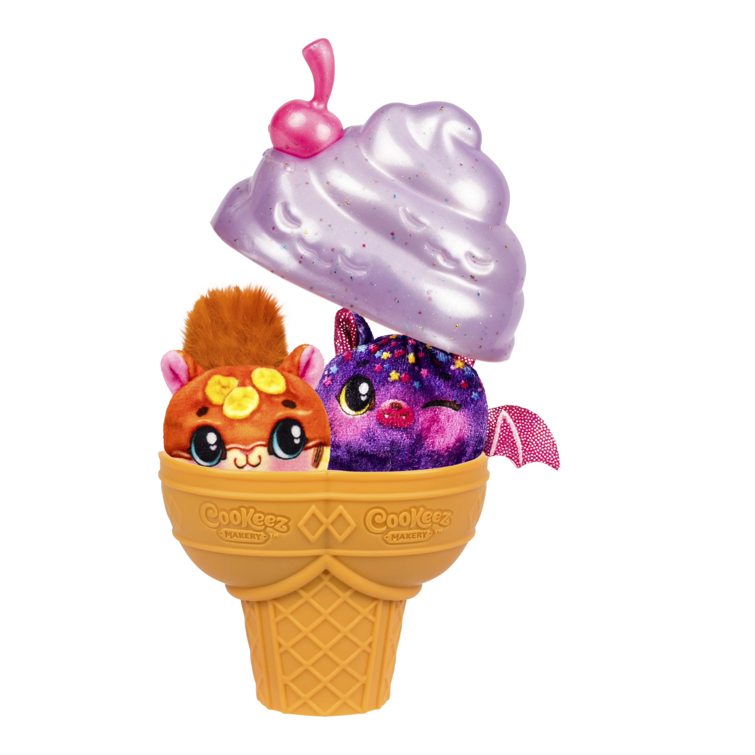 Cookeez Makery Yum Yumz Twin Pack - 2 Scented Surprise Plush Pets in Ice Cream Cone Playset 3