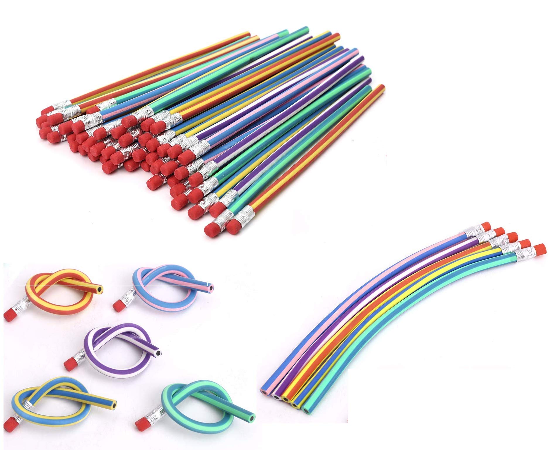 AHG 30 Pcs Soft Flexible Bendy Pencils with Eraser | Twistable Wood Material | Mixed Colors 1