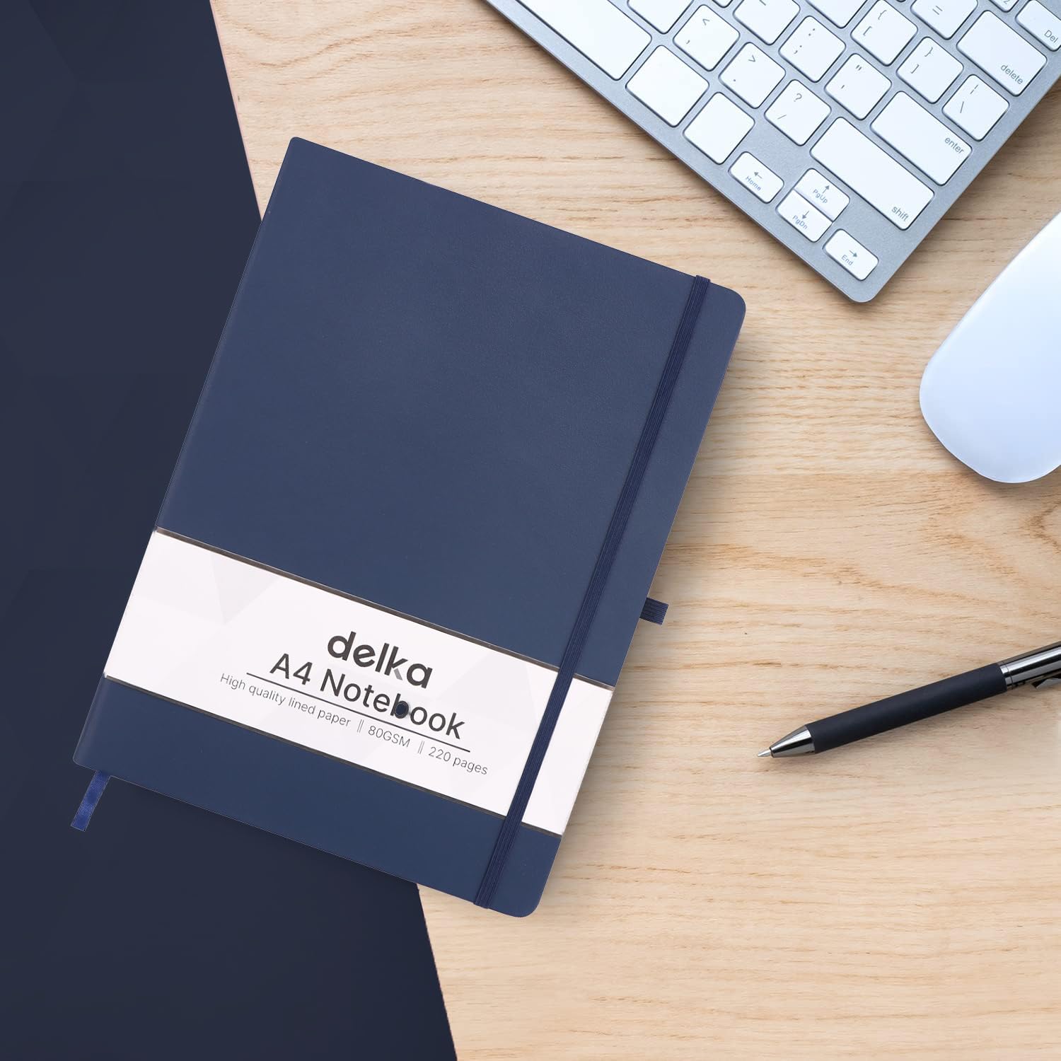 delka A4 Notebook - Vegan Leather Hard Cover | 160 Pages Ruled | Navy 4