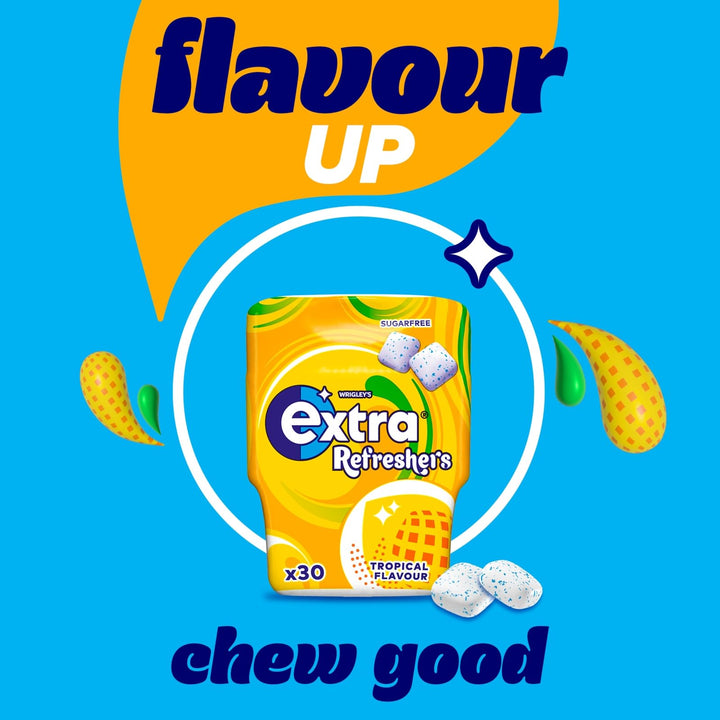 Extra - Refreshers Sugarfree Chewing Gum, Tropical Flavour (90g Bottle)