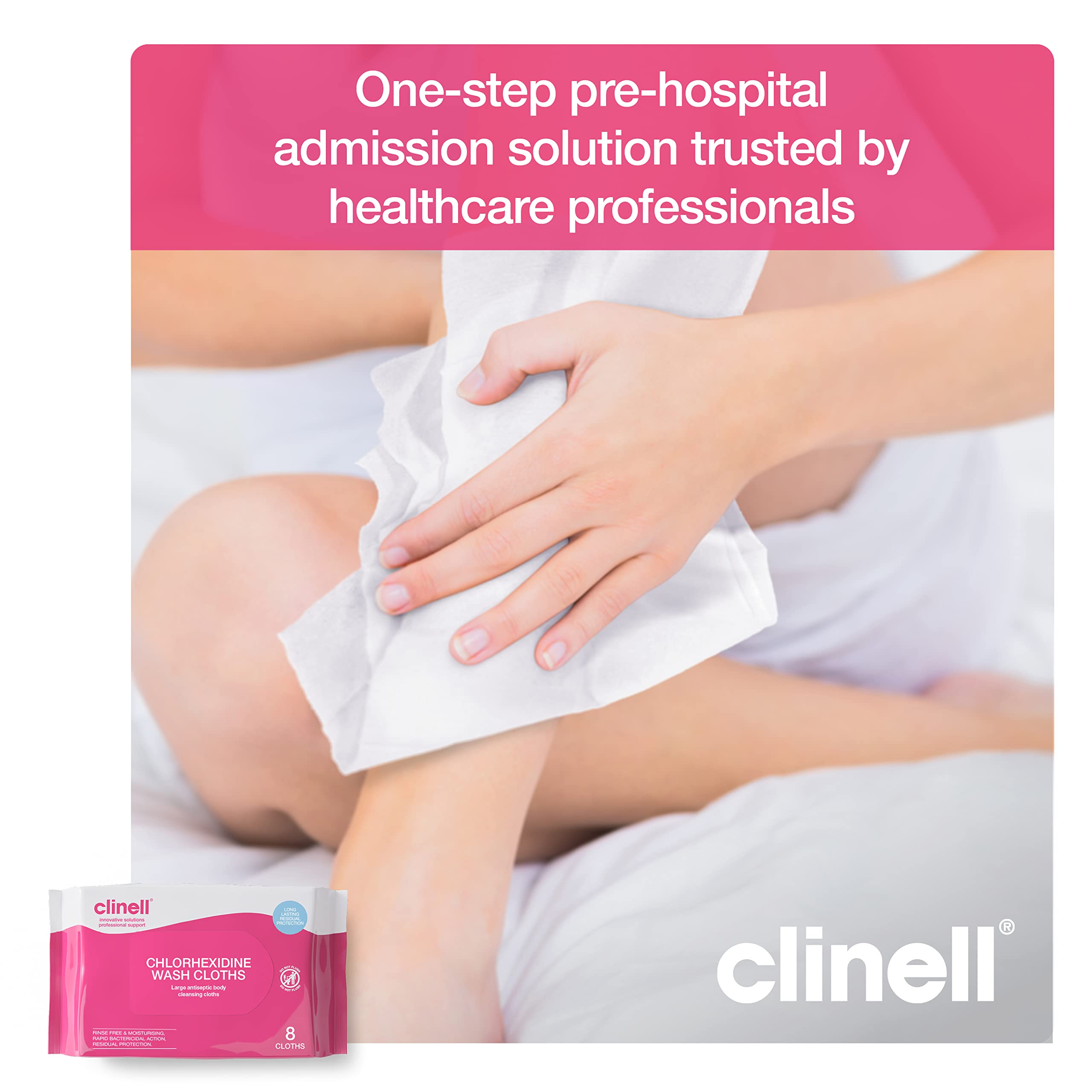 Clinell Chlorhexidine Wash Cloths - 8 Count Pack | Rinse Free Disinfectant Wipes 5