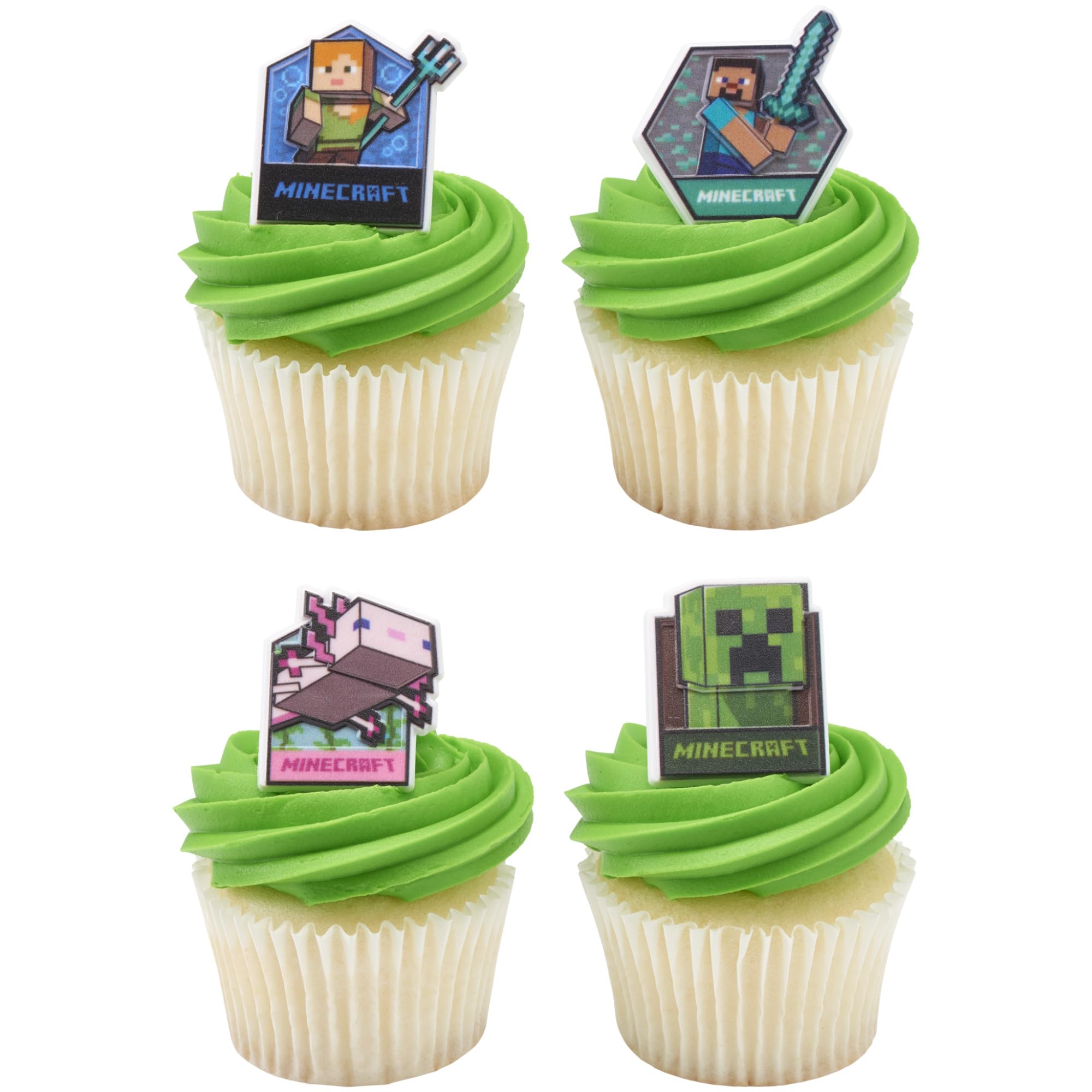 DecoPac Minecraft Lush Finds Cupcake Rings - 24 Pack | Food Safe Plastic | Reusable 6