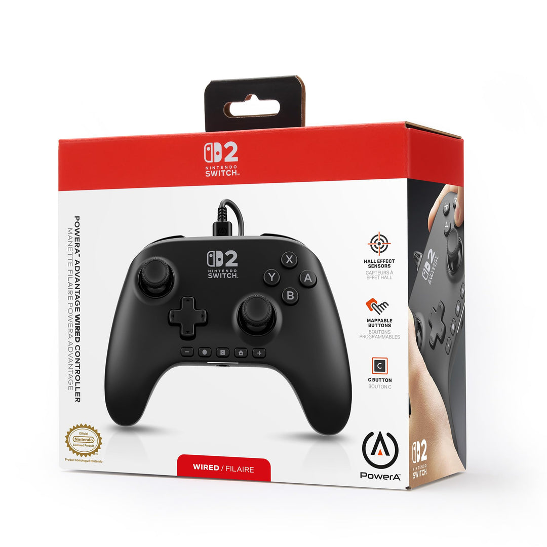 PowerA Advantage Wired Controller for Nintendo Switch 2 - Black, Hall Effect Sticks, Mappable Buttons, C Button, On-board Audio Controls