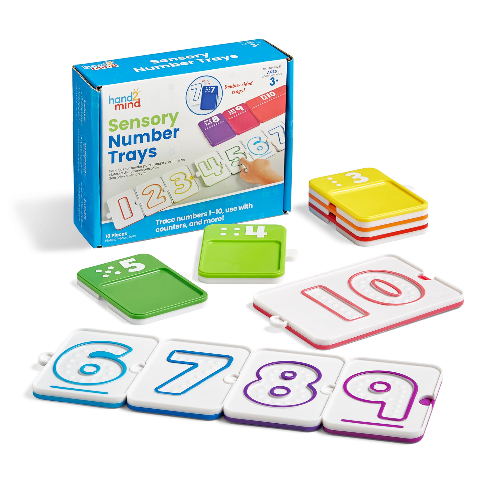 hand2mind Sensory Number Trays Set - Counting & Tracing for Ages 3+ | Recycled Plastic 1
