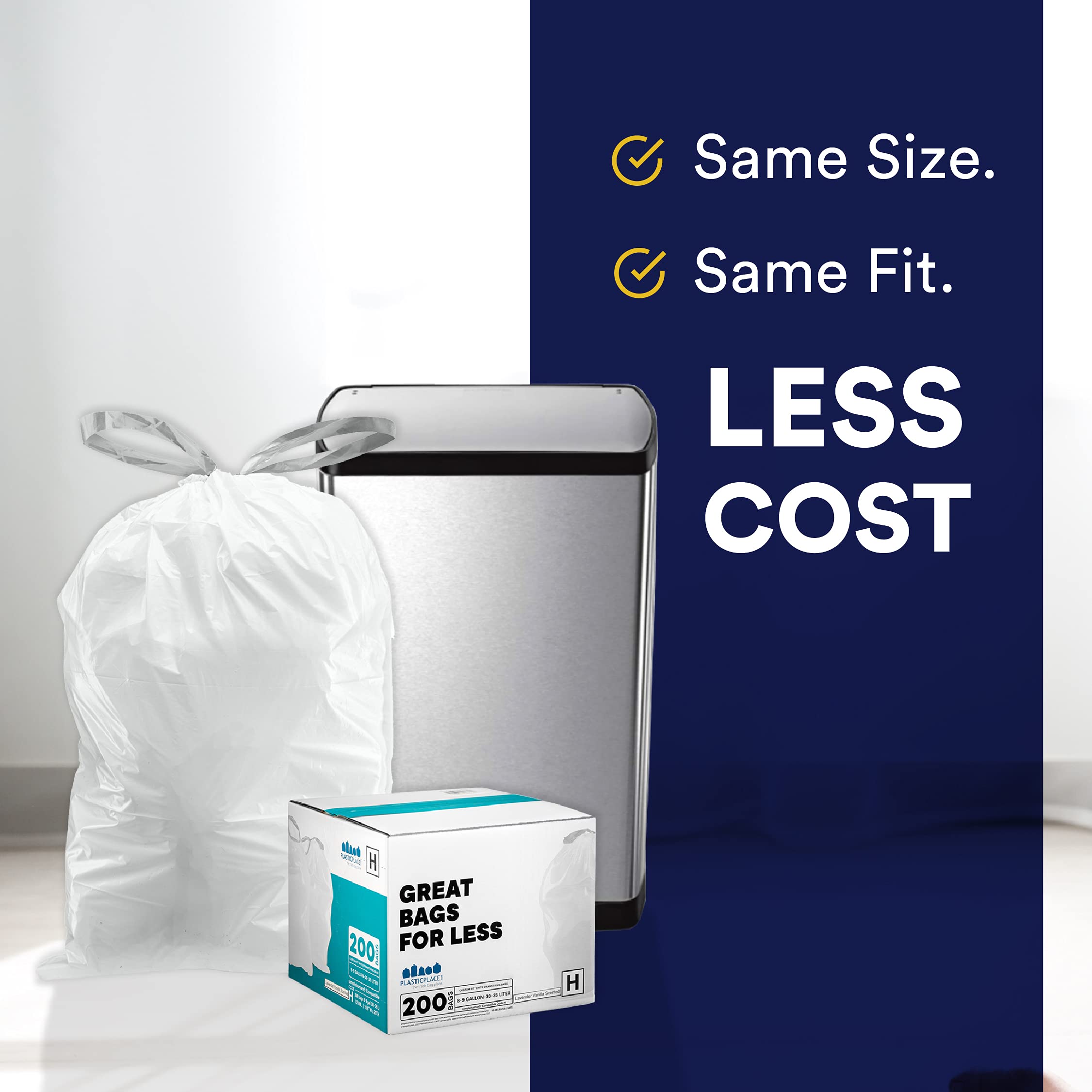 Plasticplace Custom Fit Bin Liners - Compatible with simplehuman Code J, 10-10.5 Gallon, 50 Count, White 8