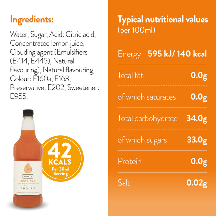Simply Tropical Cooler Mango Passion Fruit Guava Syrup - Vegan & Gluten Free Beverage Concentrate